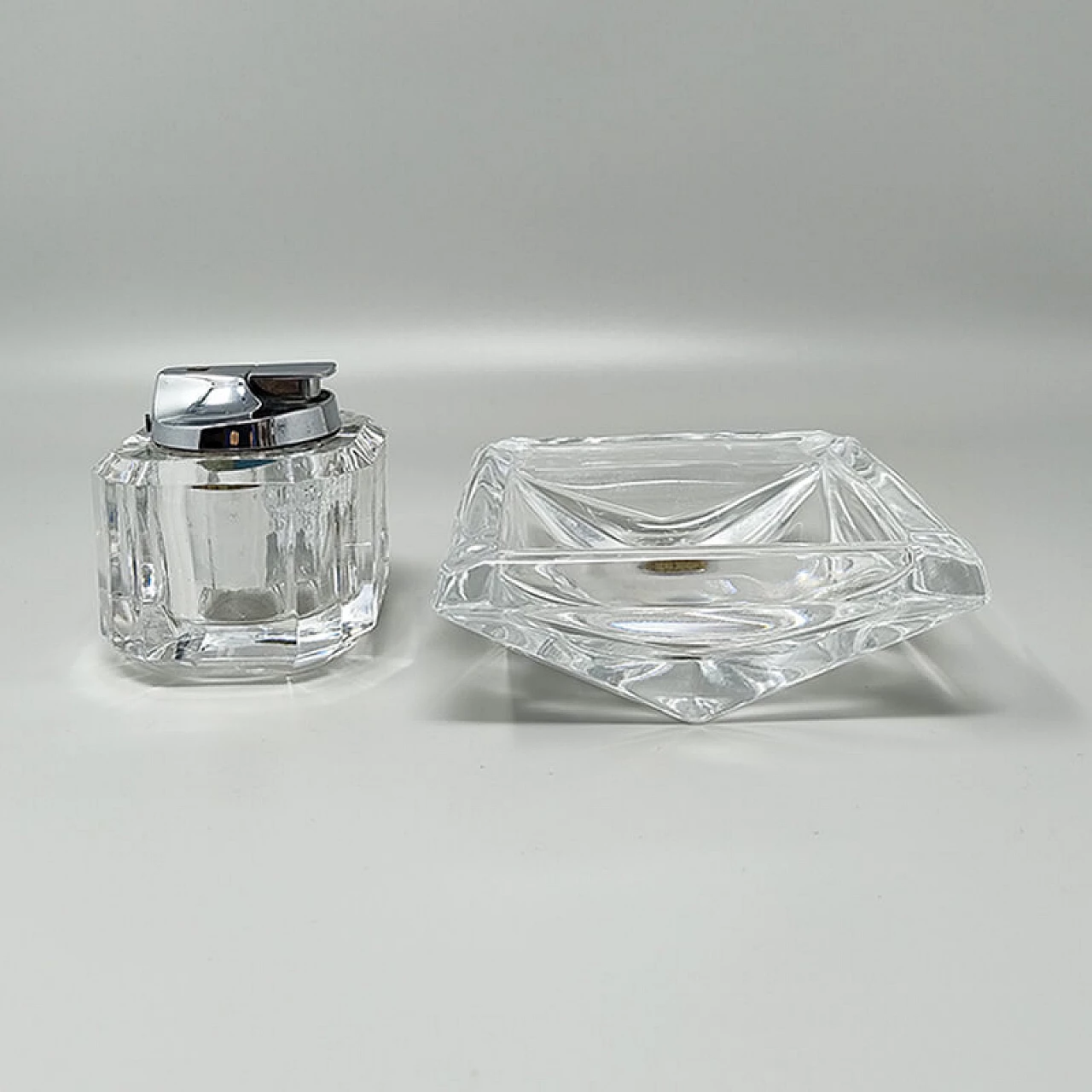 Crystal ashtray and table lighter by Cristal D'Arques, 1970s 3