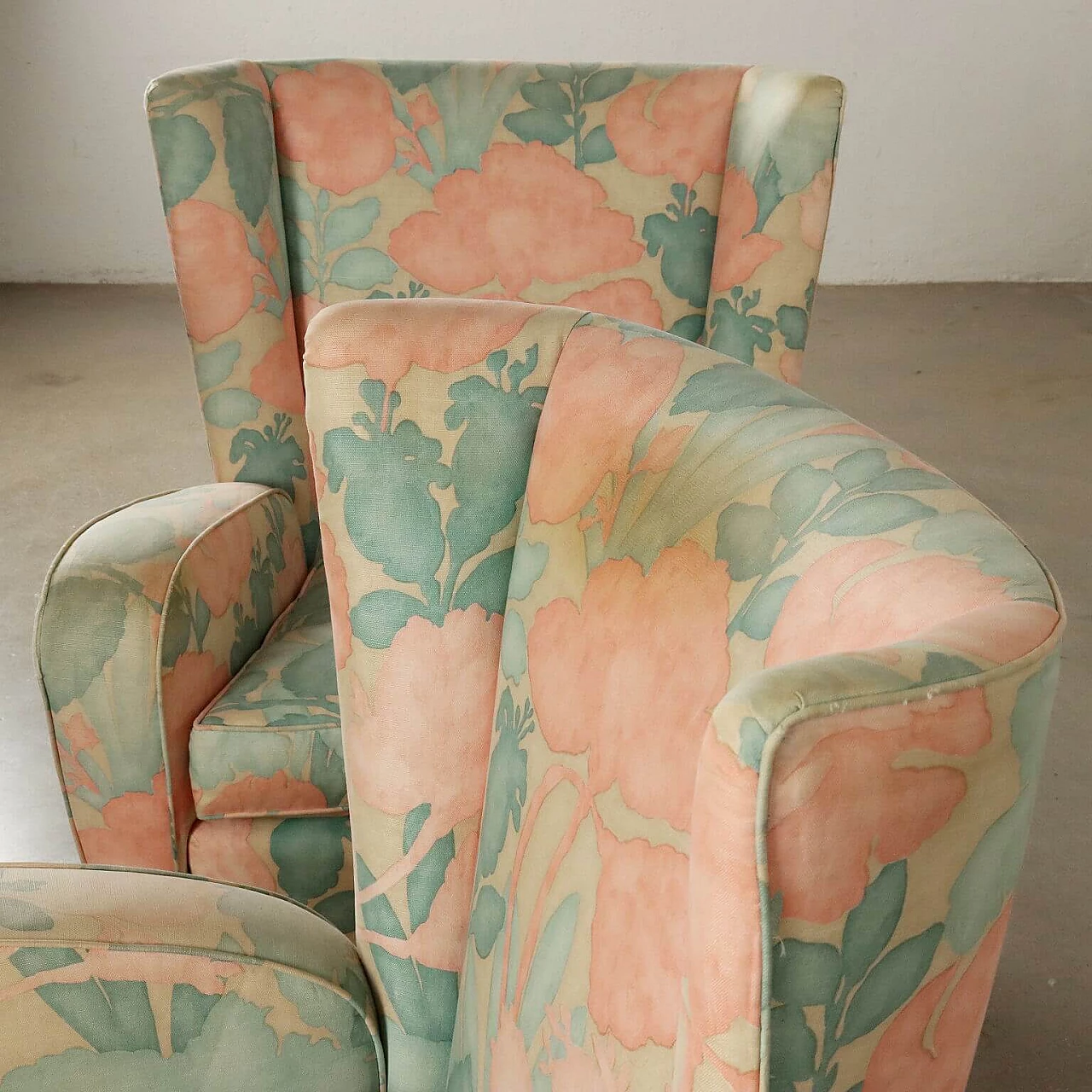 Pair of fabric bergère armchairs, 1950s 3