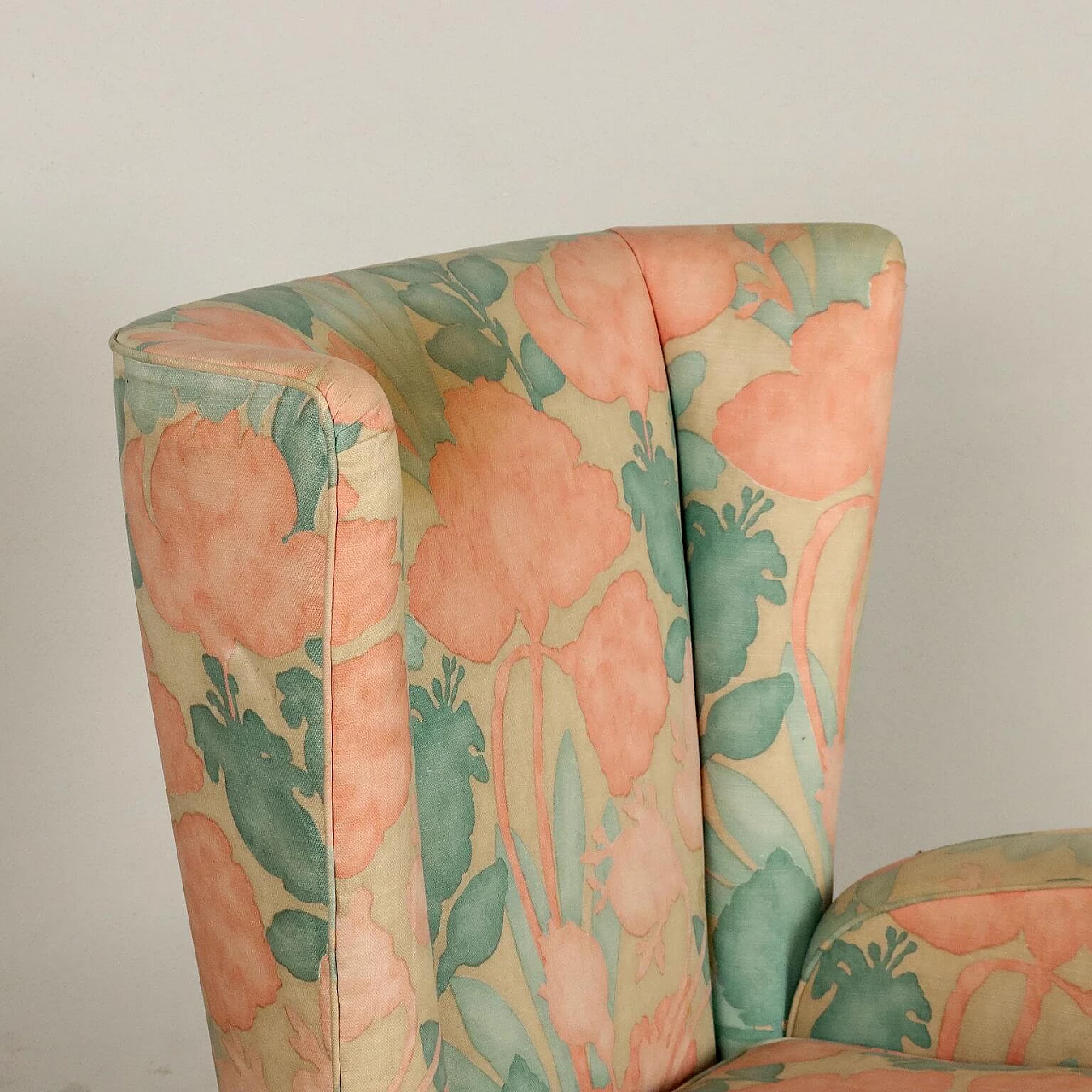 Pair of fabric bergère armchairs, 1950s 4