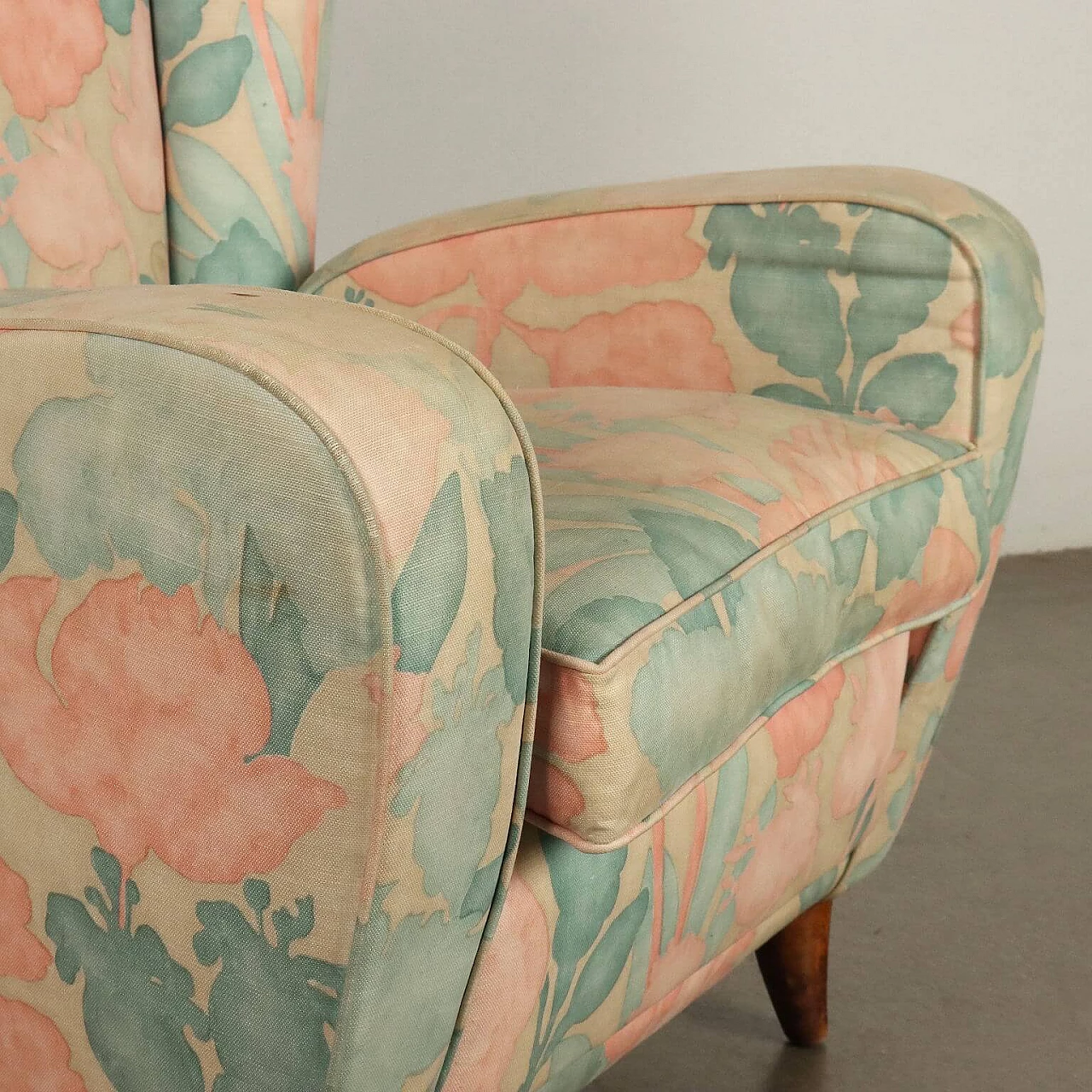 Pair of fabric bergère armchairs, 1950s 5
