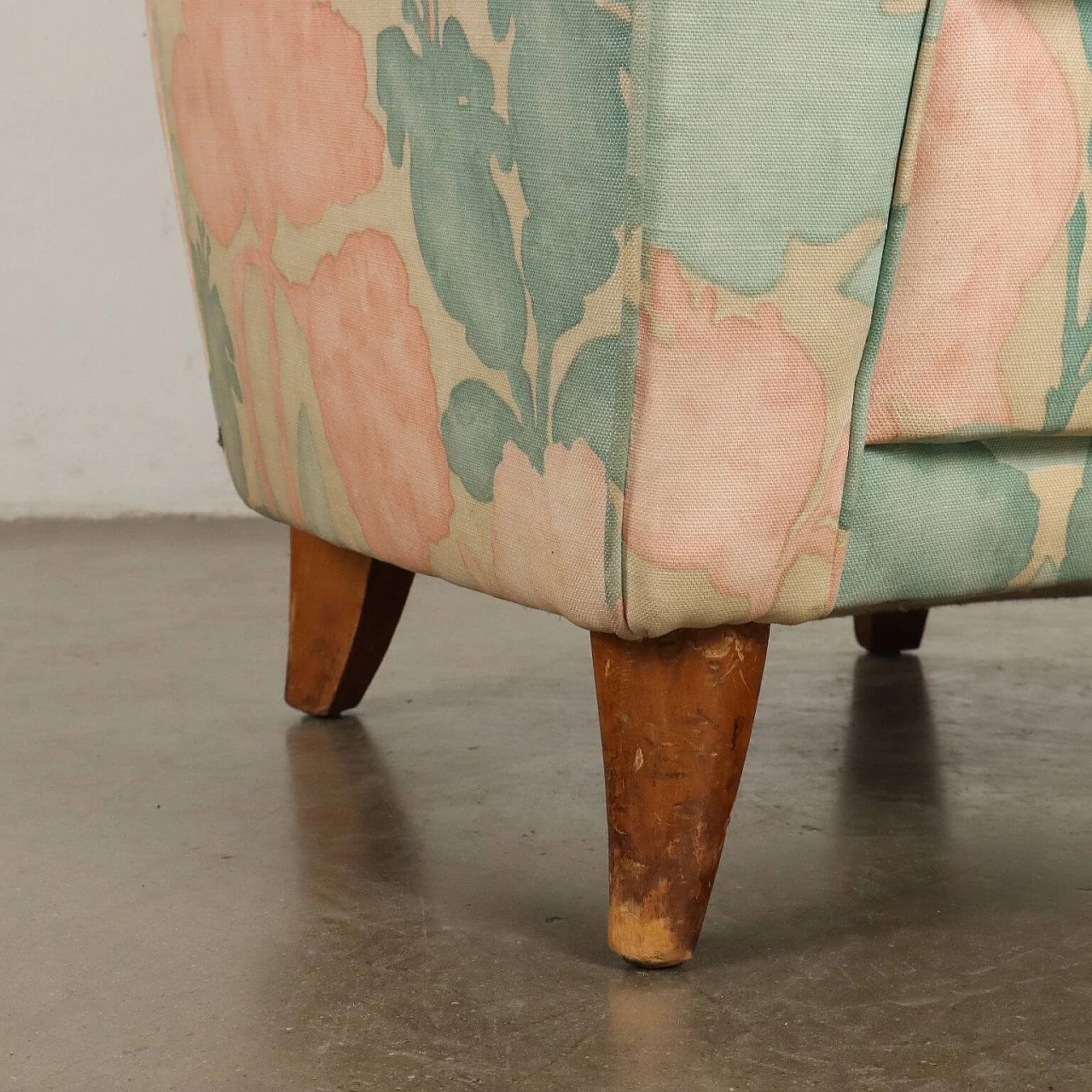 Pair of fabric bergère armchairs, 1950s 6