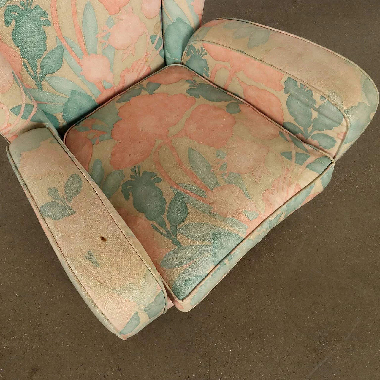 Pair of fabric bergère armchairs, 1950s 7