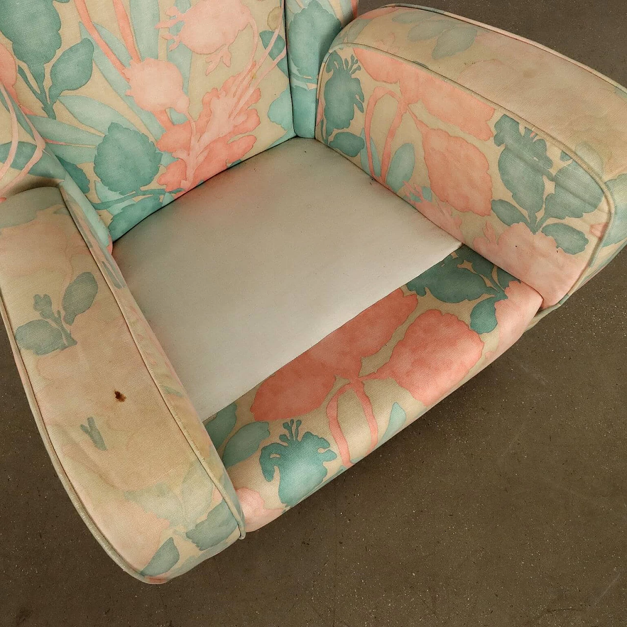 Pair of fabric bergère armchairs, 1950s 8
