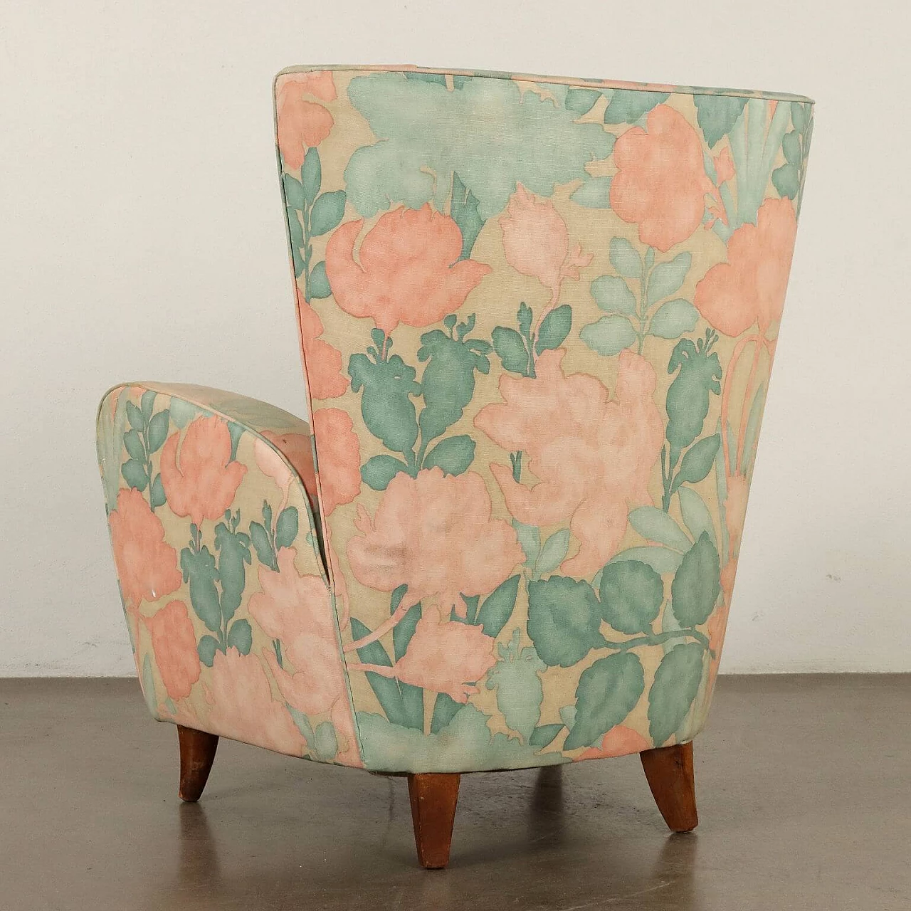 Pair of fabric bergère armchairs, 1950s 9