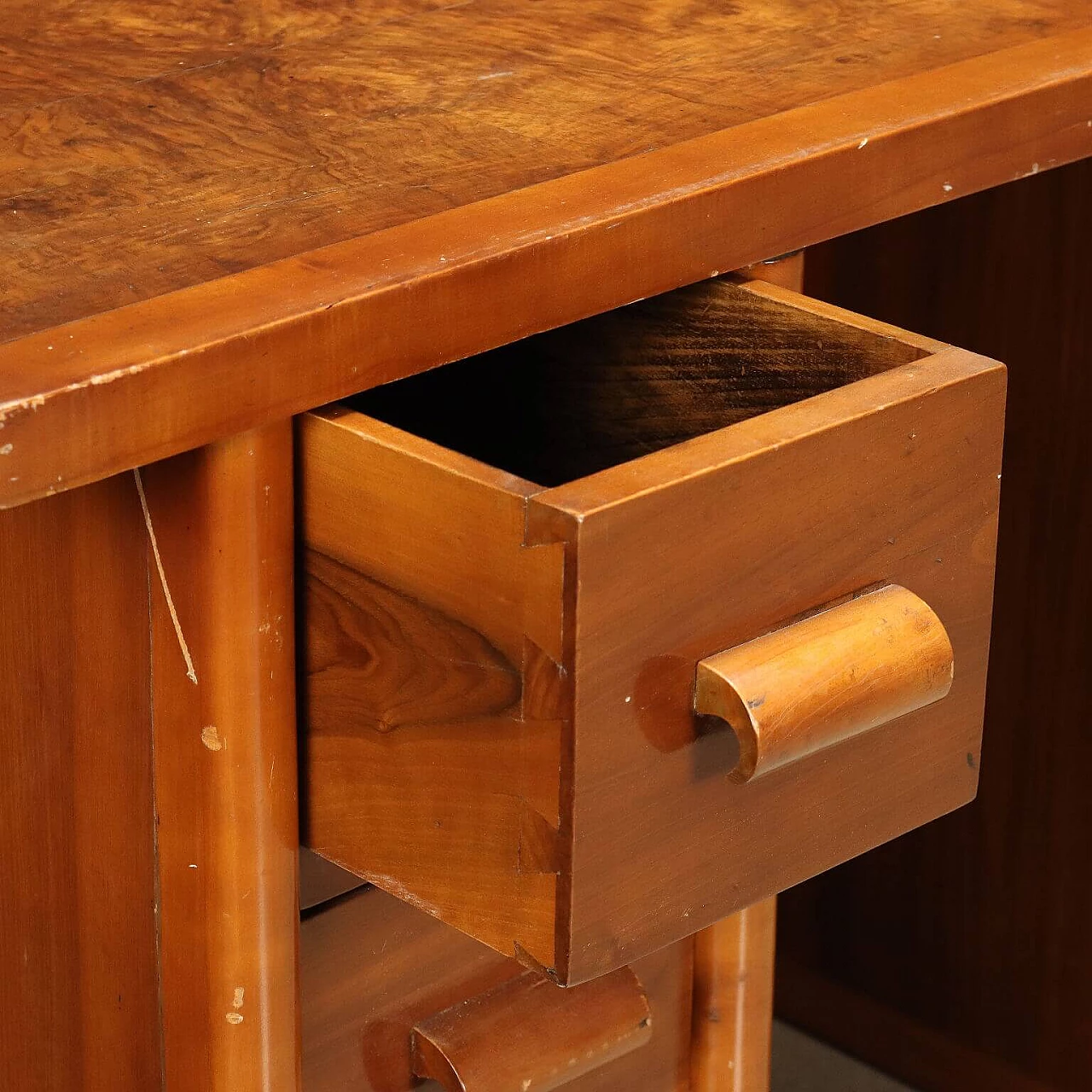 Walnut and briar-root veneered wood writing desk, 1940s 3