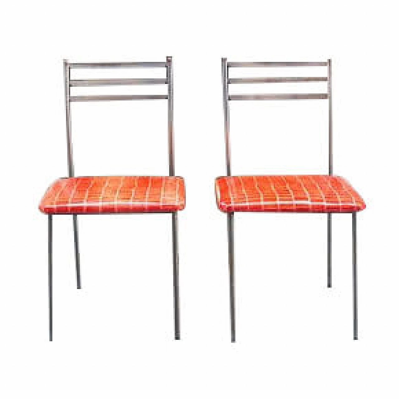 Pair of iron chairs with wooden tips and leather seats, 1960s 9