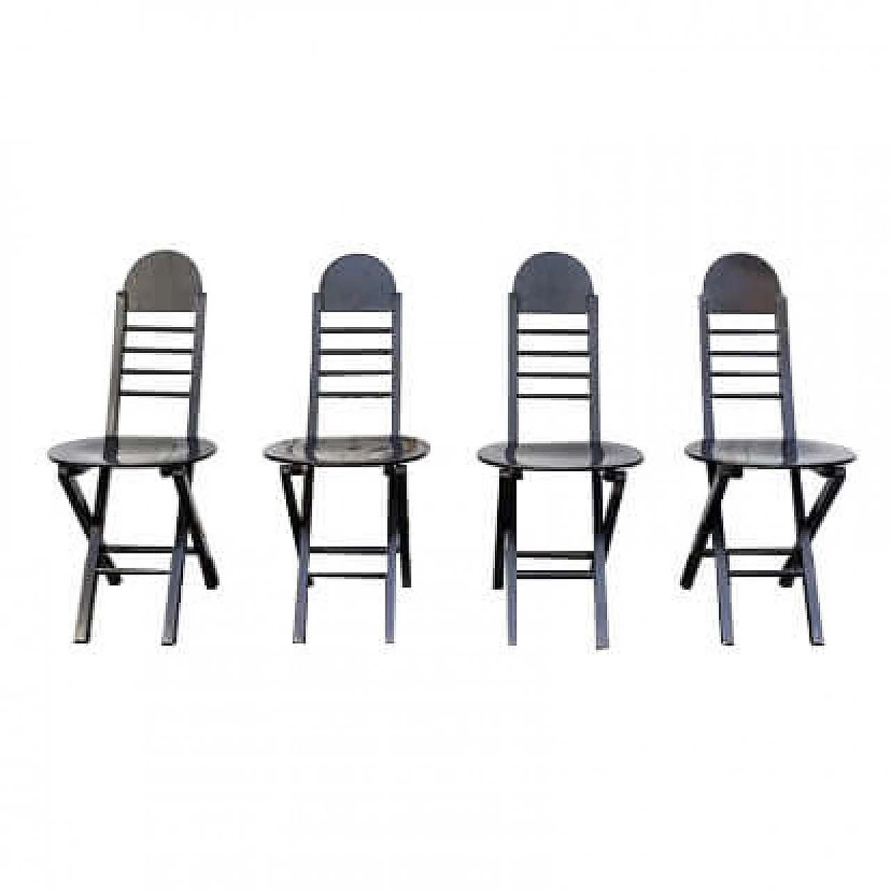 4 black folding chairs in wood, 1960s 9