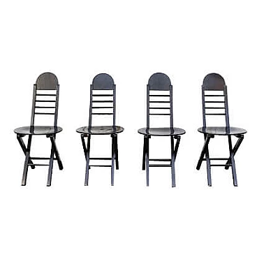 4 black folding chairs in wood, 1960s