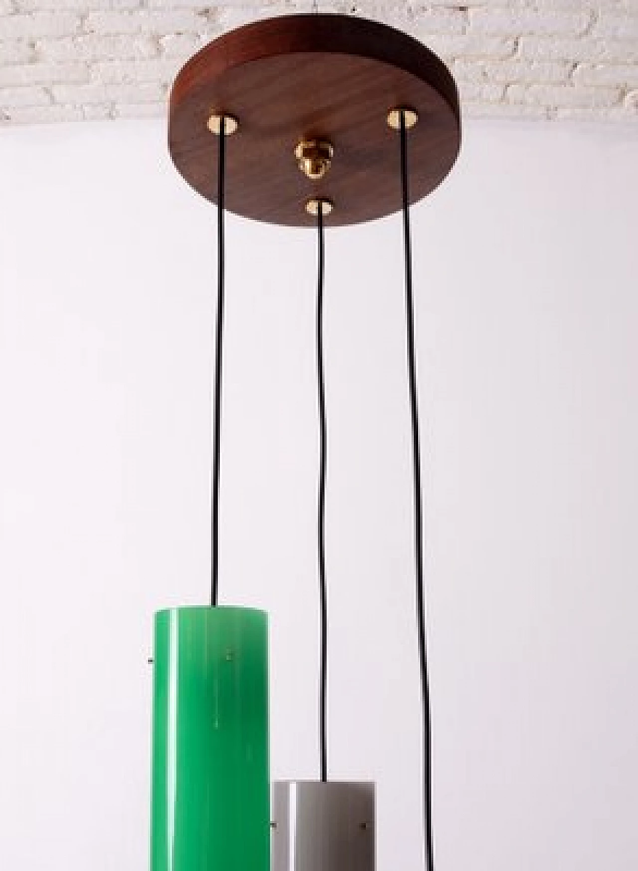 Brass and red, grey and green glass ceiling lamp, 1950s 7