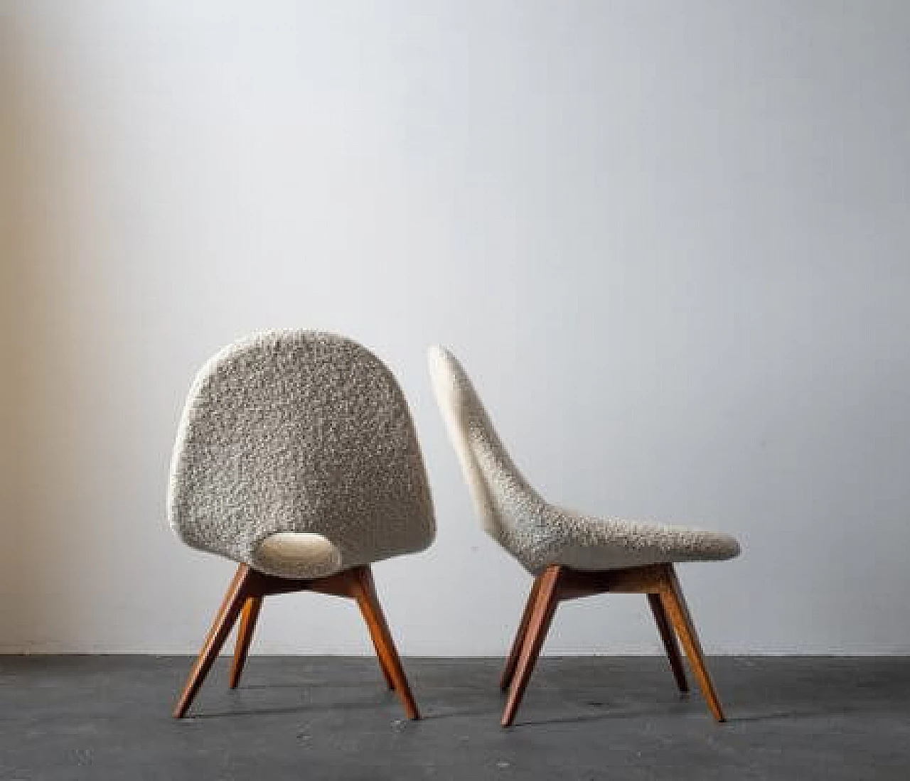 Pair of ash and fabric armchairs, 1960s 5
