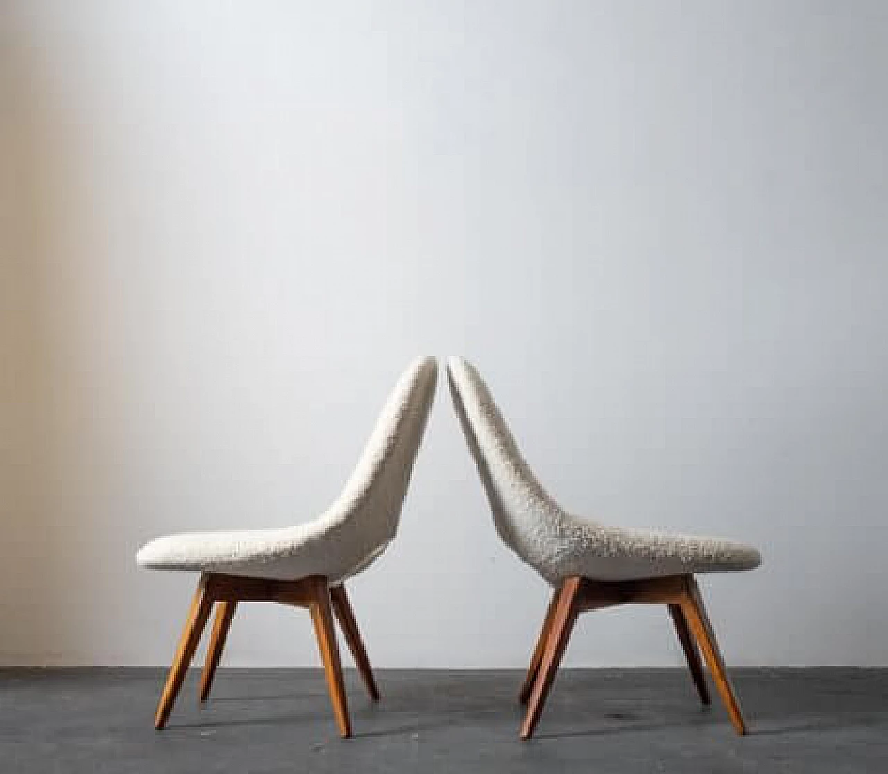 Pair of ash and fabric armchairs, 1960s 6