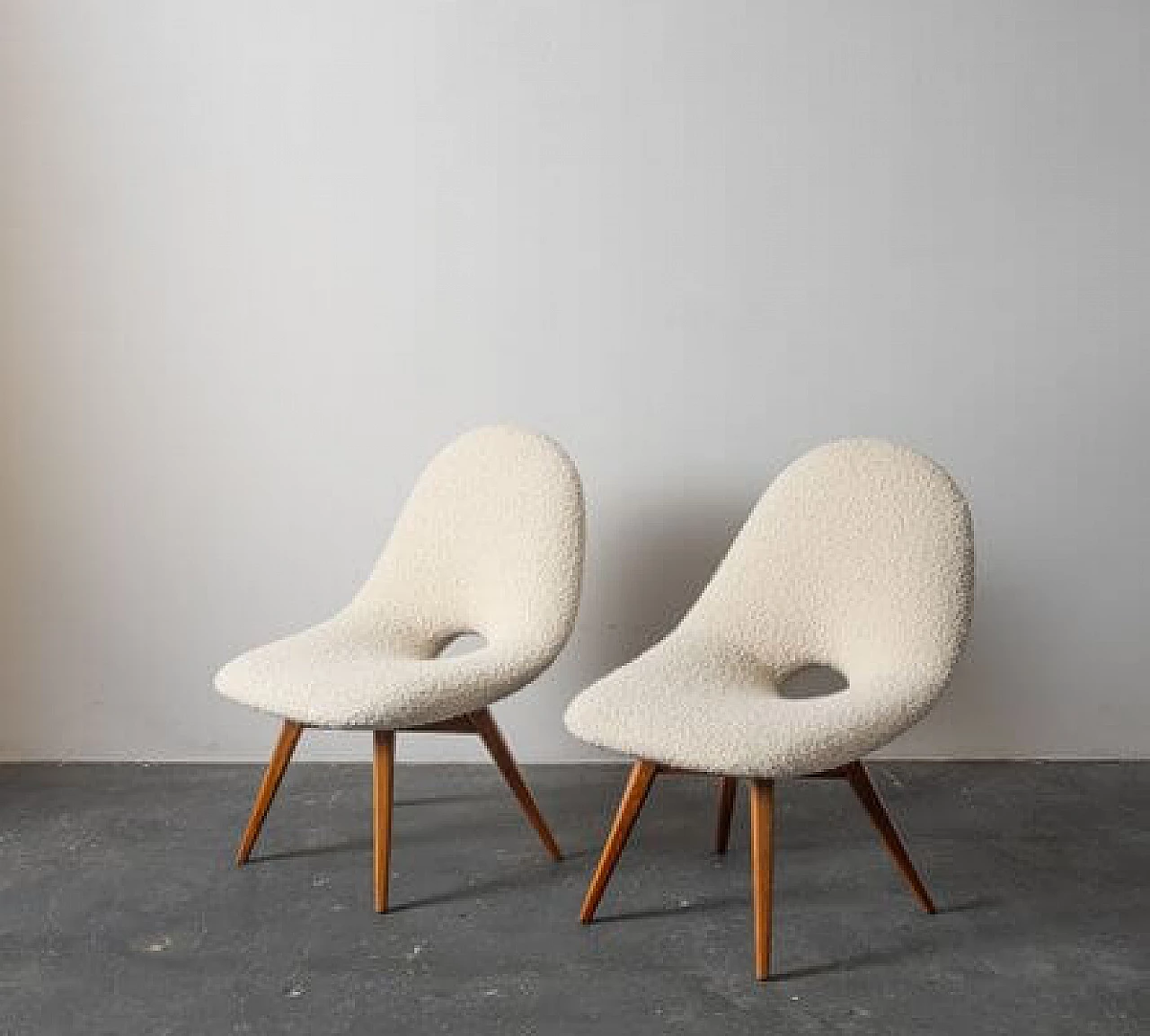 Pair of ash and fabric armchairs, 1960s 8