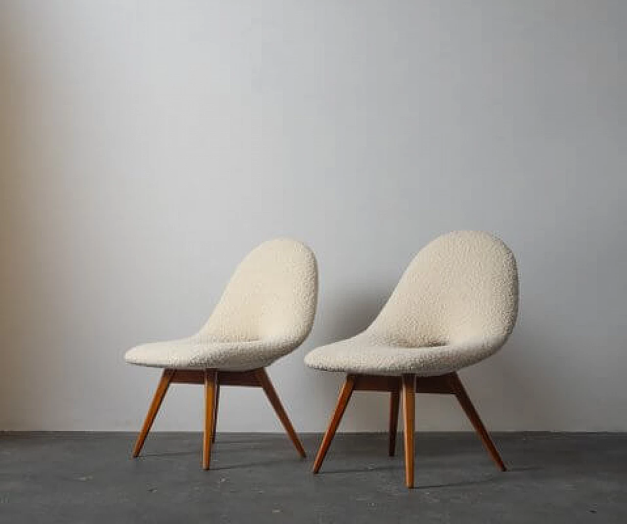 Pair of ash and fabric armchairs, 1960s 10