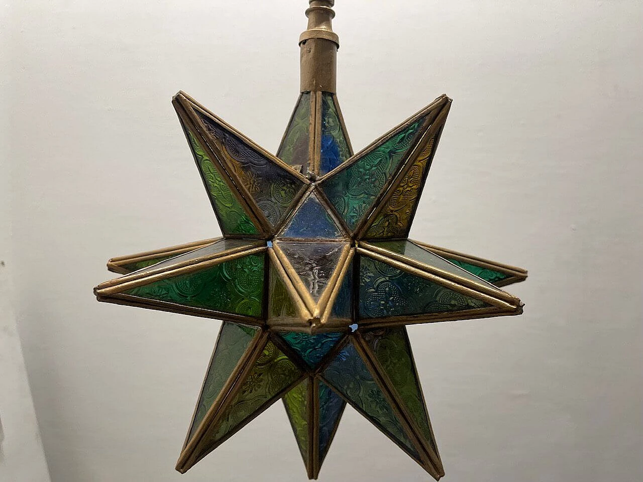 Lampada a sospensione a forma di stella in vetro, anni '70 2