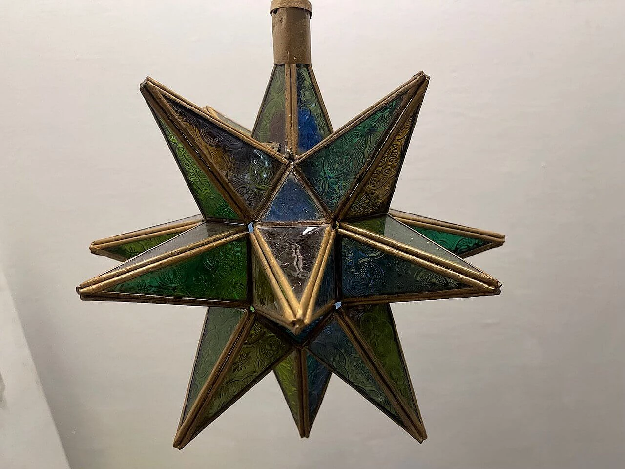 Lampada a sospensione a forma di stella in vetro, anni '70 6