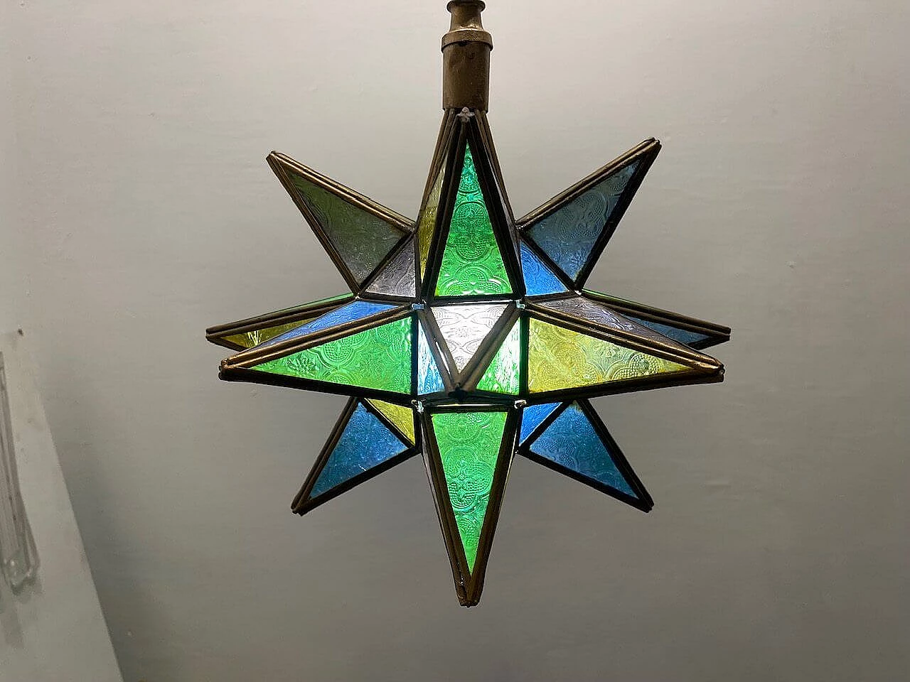 Lampada a sospensione a forma di stella in vetro, anni '70 8