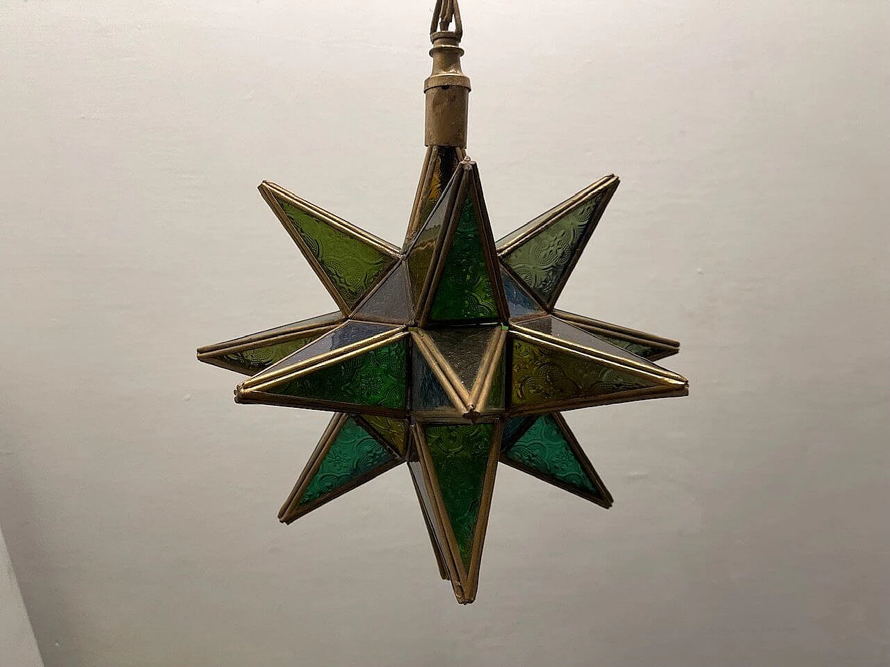 Lampada a sospensione a forma di stella in vetro, anni '70 10