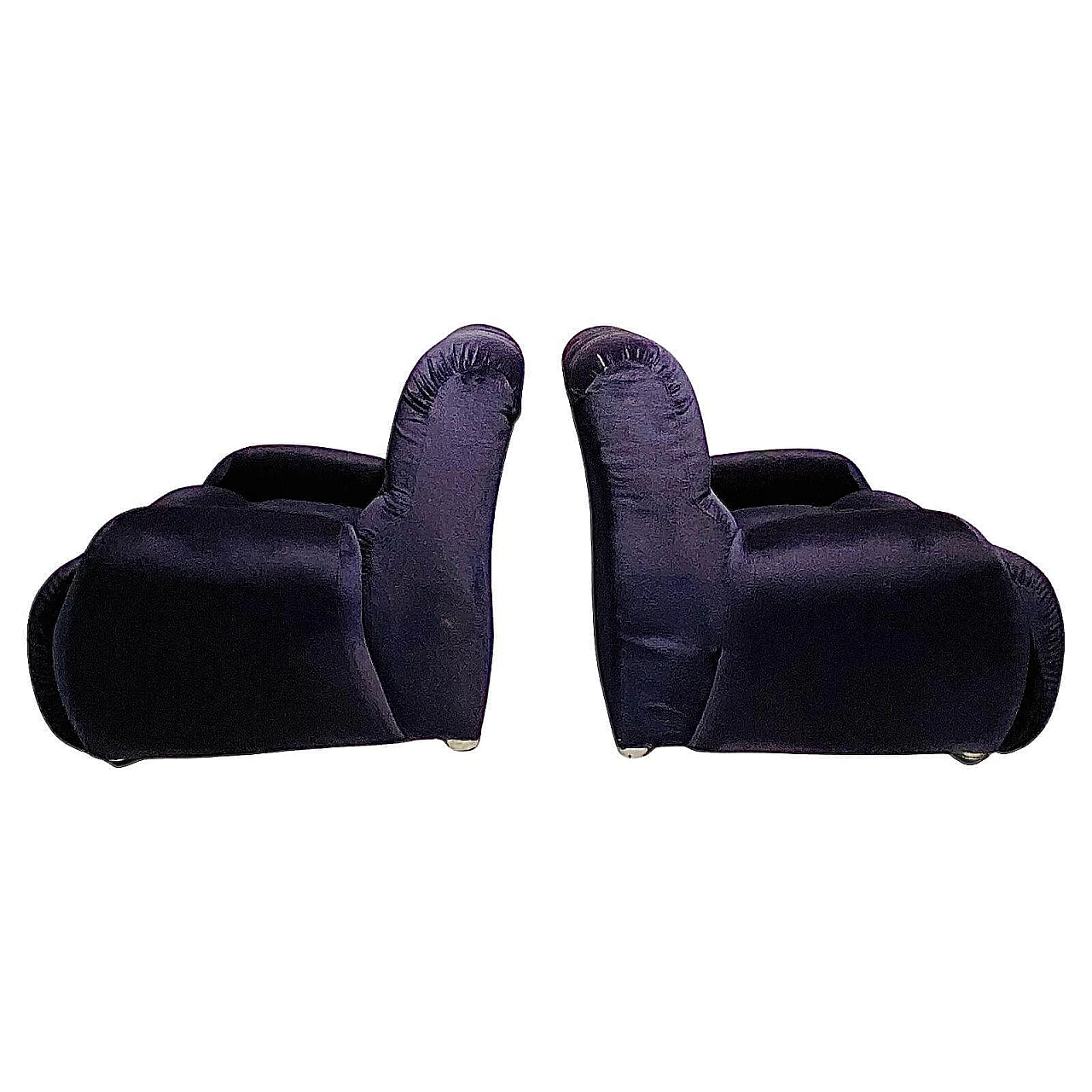 Coppia di poltrone in velluto blu, anni '80 6