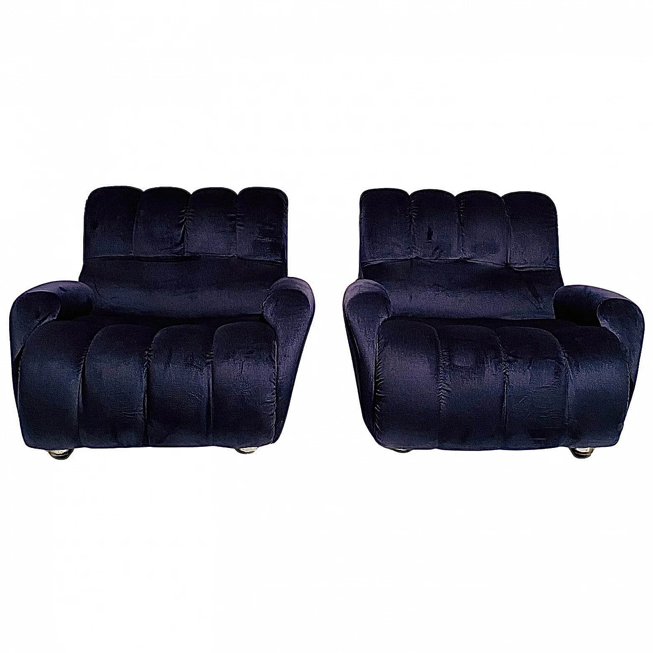 Pair of blue velvet armchairs, 1980s 7