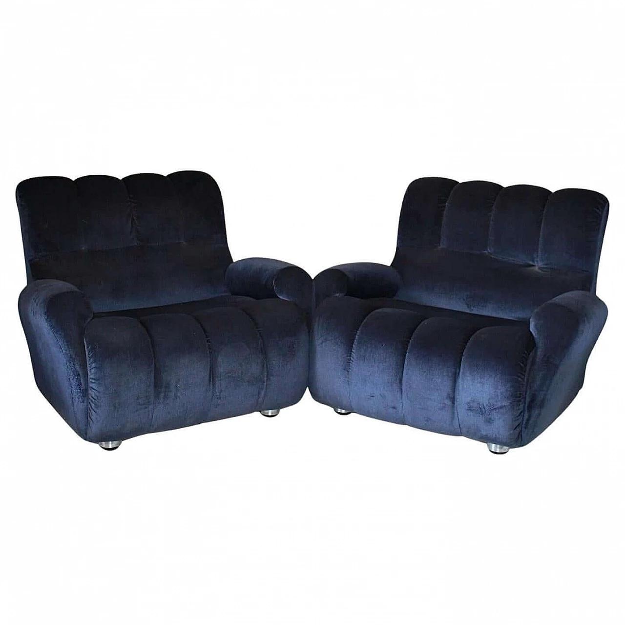 Pair of blue velvet armchairs, 1980s 8