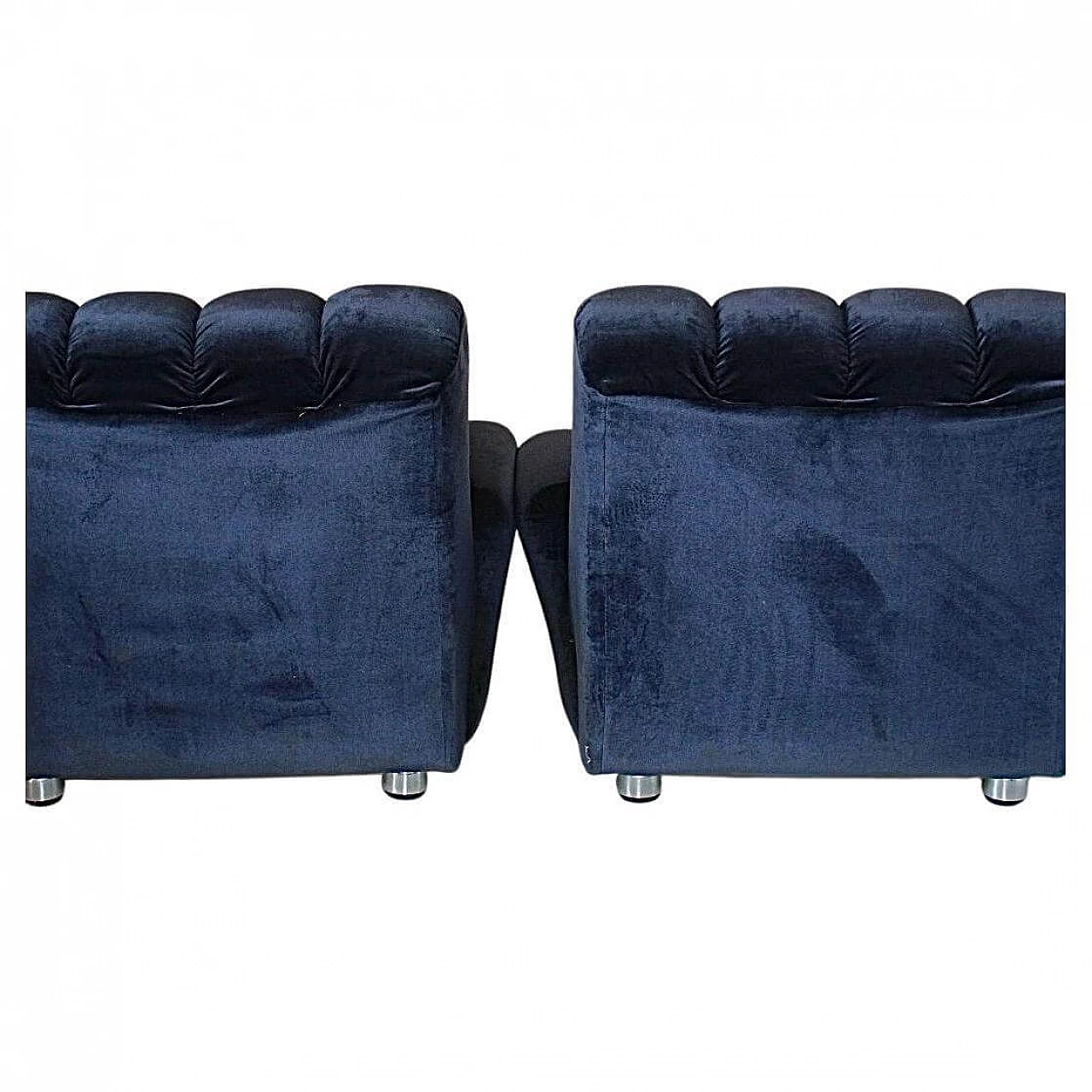 Pair of blue velvet armchairs, 1980s 9