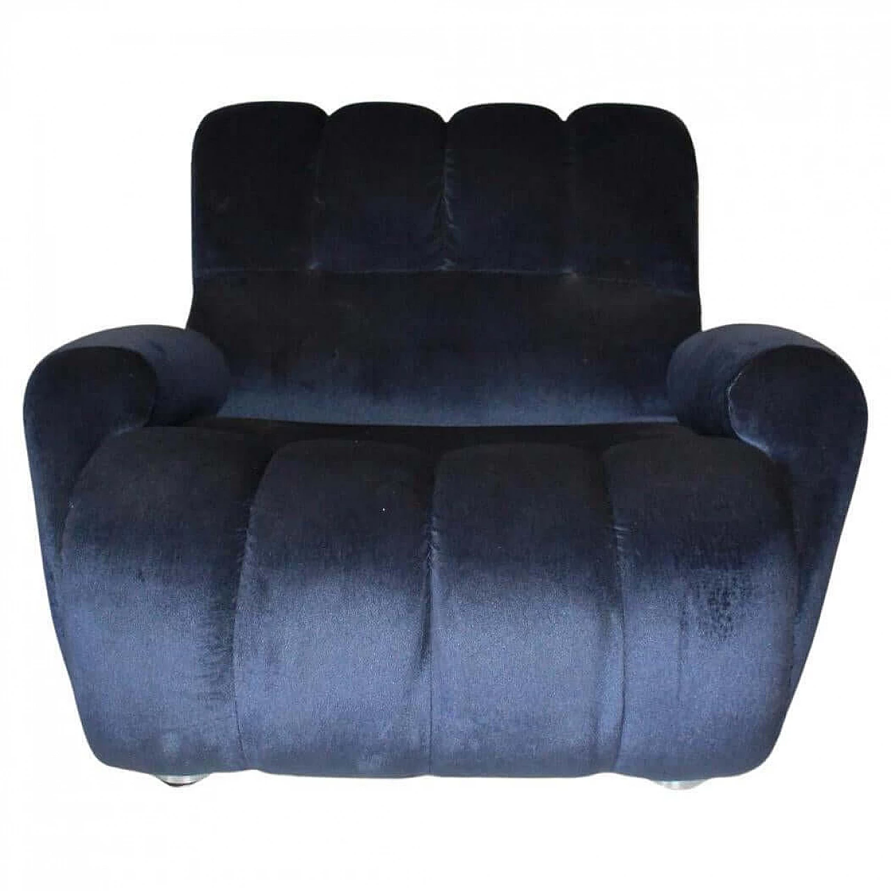 Pair of blue velvet armchairs, 1980s 12