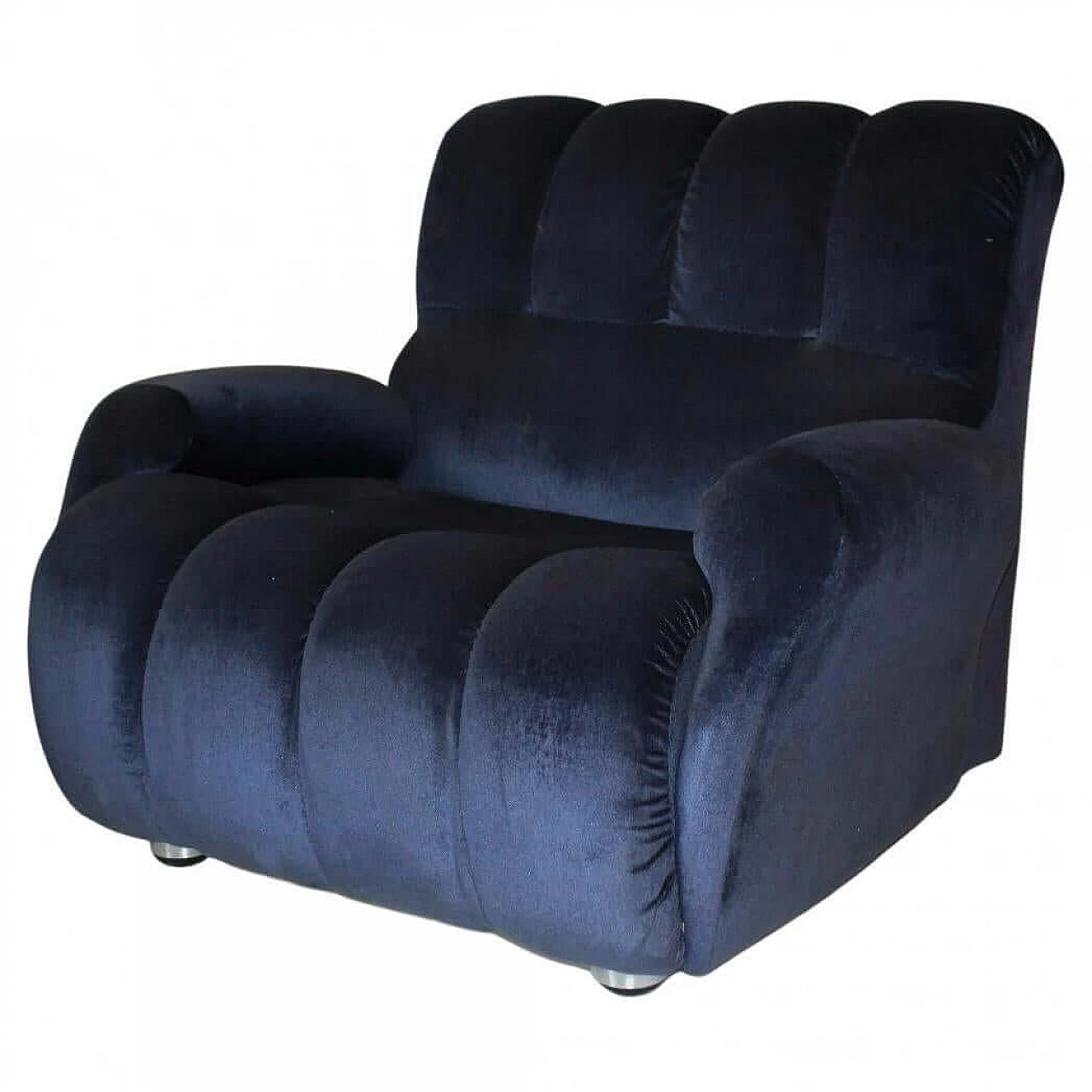 Pair of blue velvet armchairs, 1980s 13