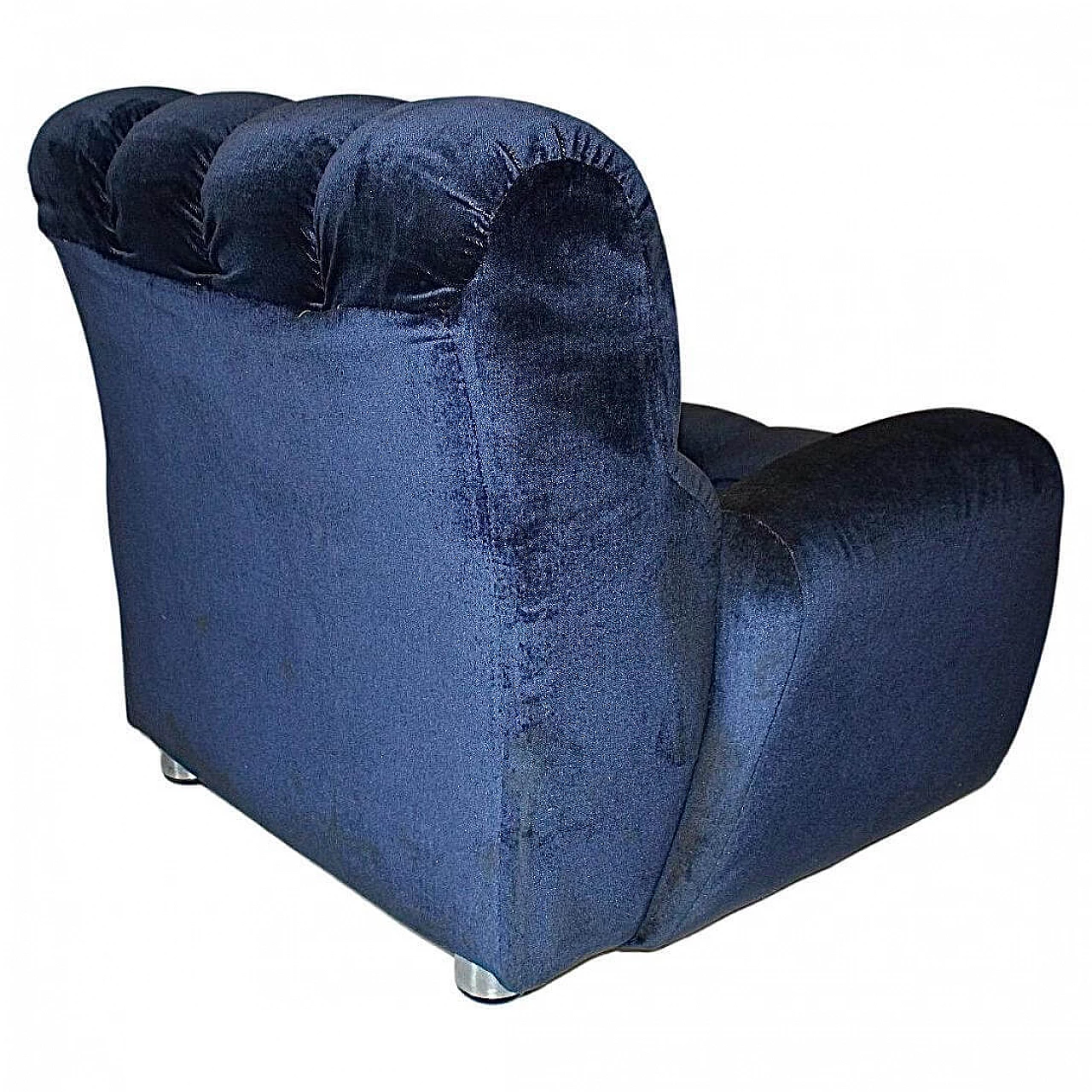 Pair of blue velvet armchairs, 1980s 15