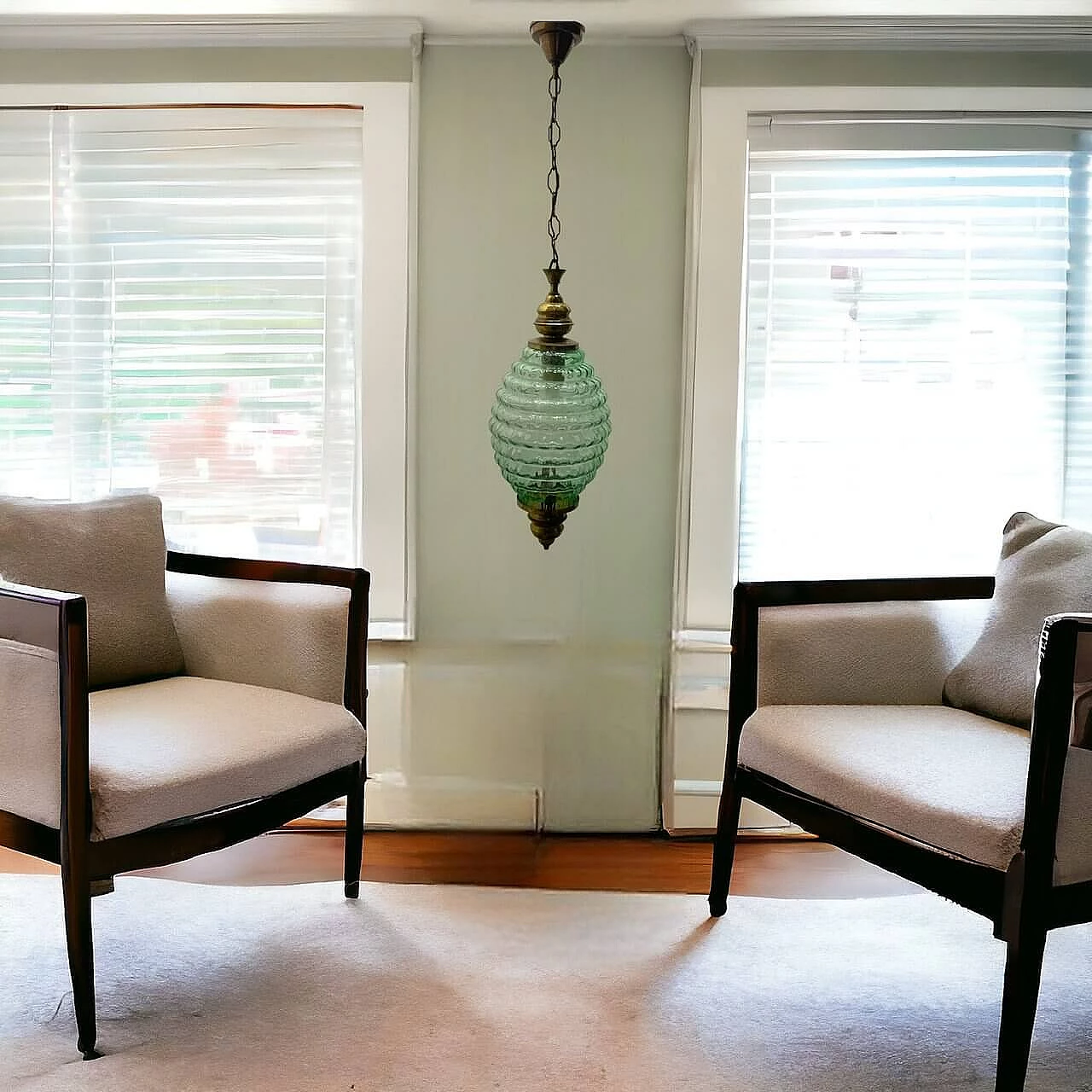 Lampada a sospensione in vetro di Murano verde, anni '50 2