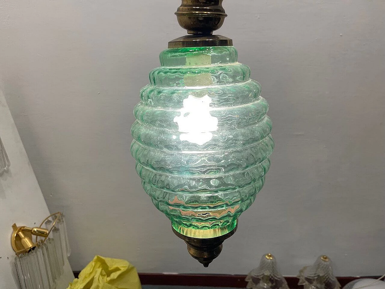 Lampada a sospensione in vetro di Murano verde, anni '50 3