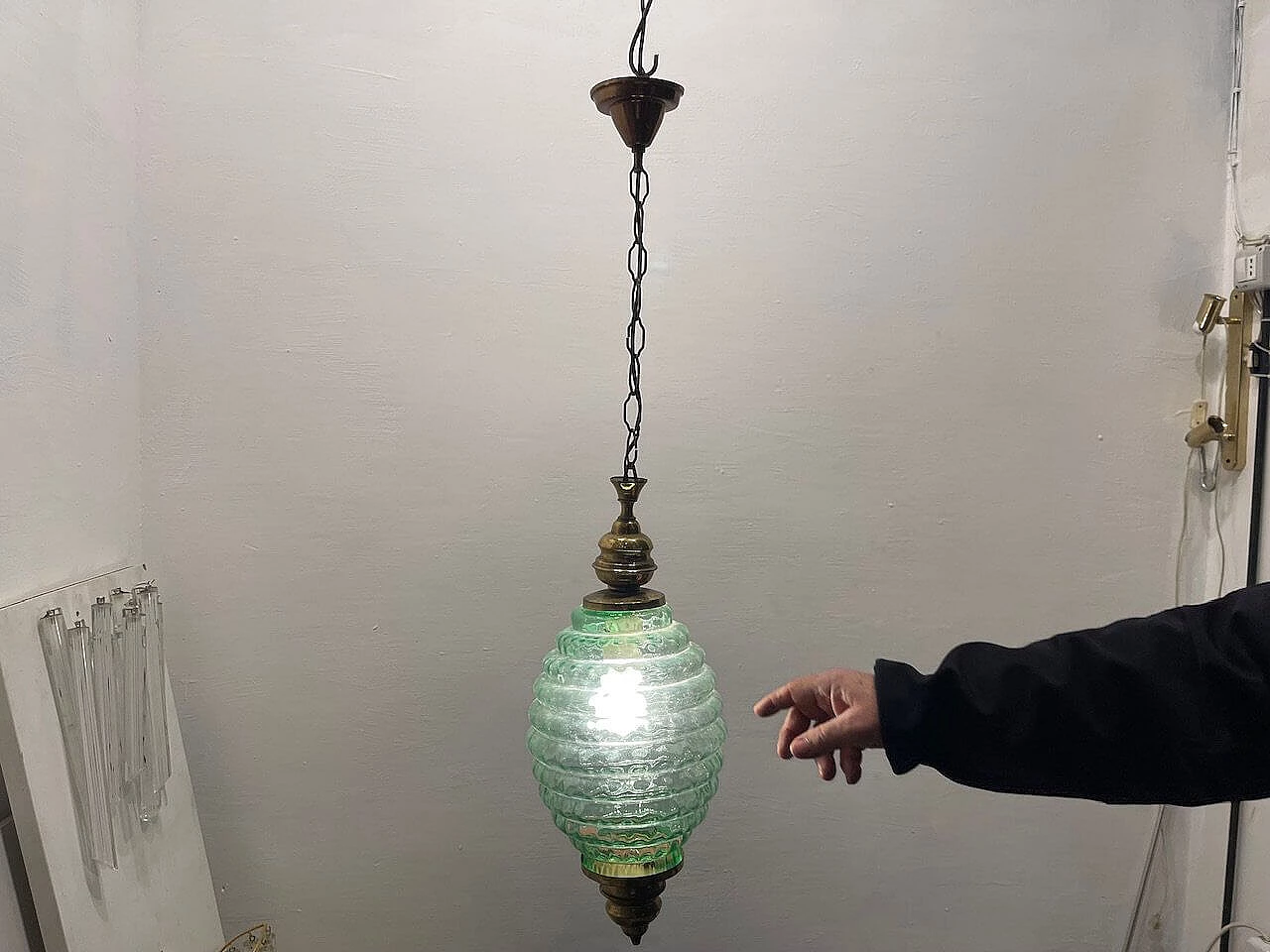 Lampada a sospensione in vetro di Murano verde, anni '50 6
