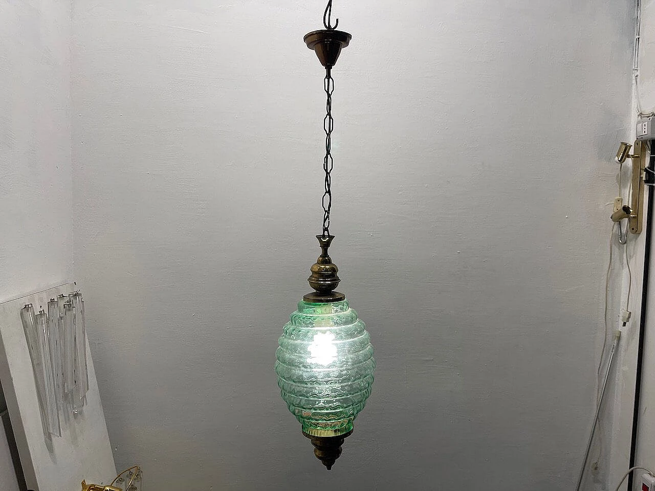 Lampada a sospensione in vetro di Murano verde, anni '50 7