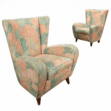 Pair of fabric bergère armchairs, 1950s