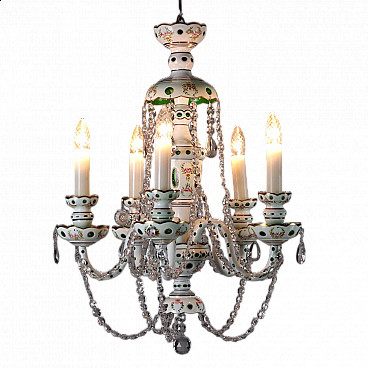 Lampadario a cinque luci in vetro di Boemia con motivi floreali
