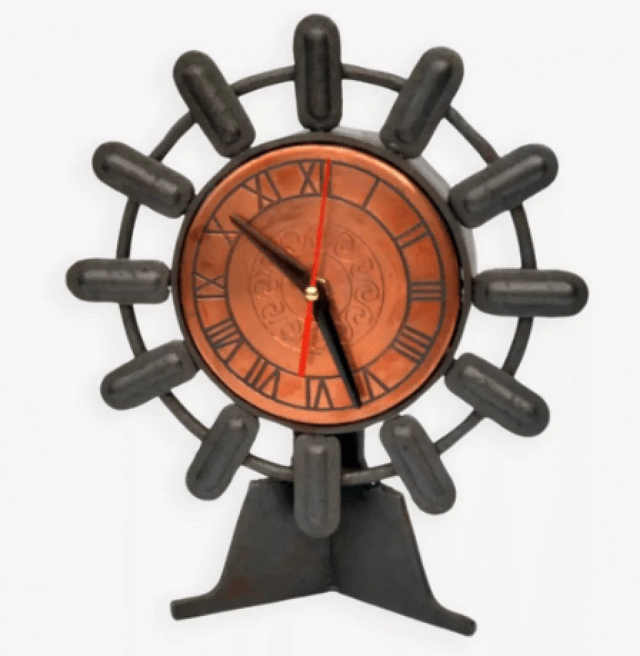 Copper and cast iron Weimar mantel clock, 1970s 1