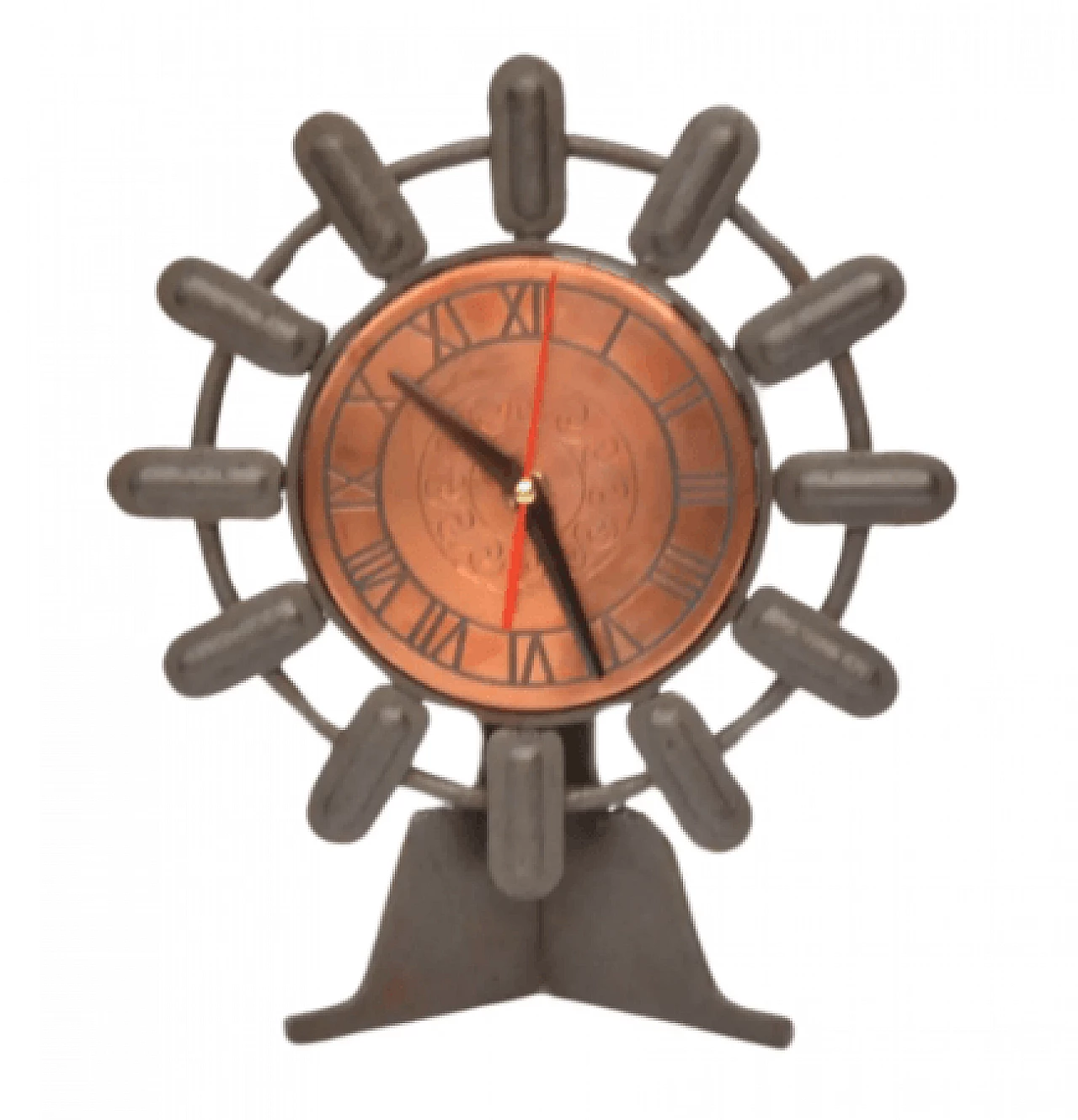 Copper and cast iron Weimar mantel clock, 1970s 9