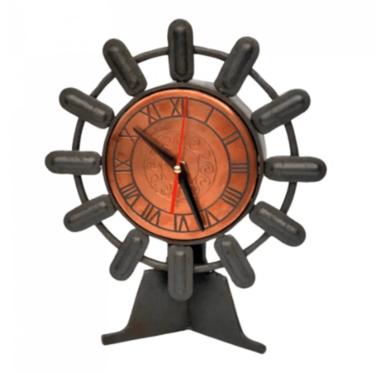 Copper and cast iron Weimar mantel clock, 1970s 11