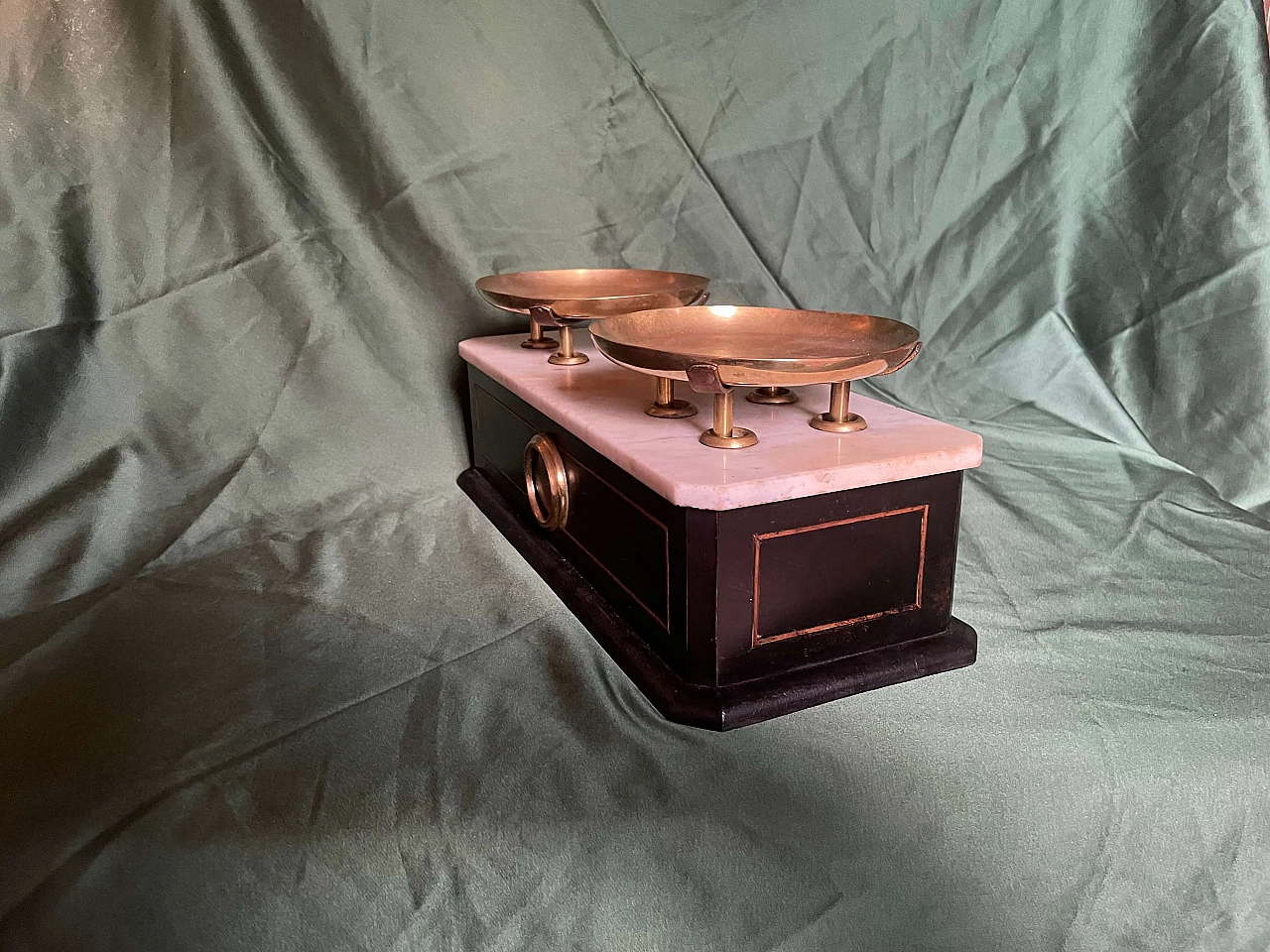 Two-plate scales made of brass, wood and marble, 1920s 3