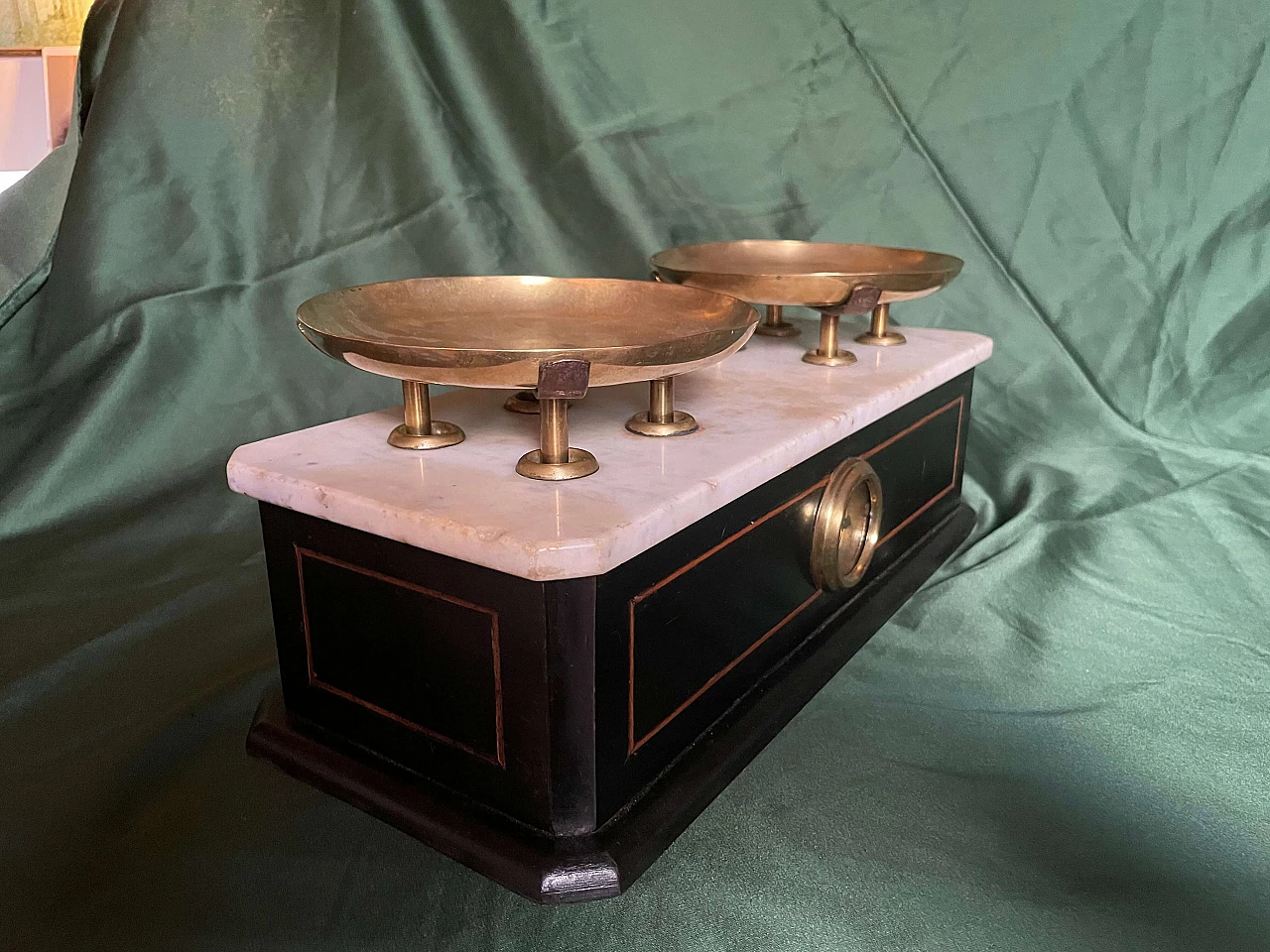 Two-plate scales made of brass, wood and marble, 1920s 4