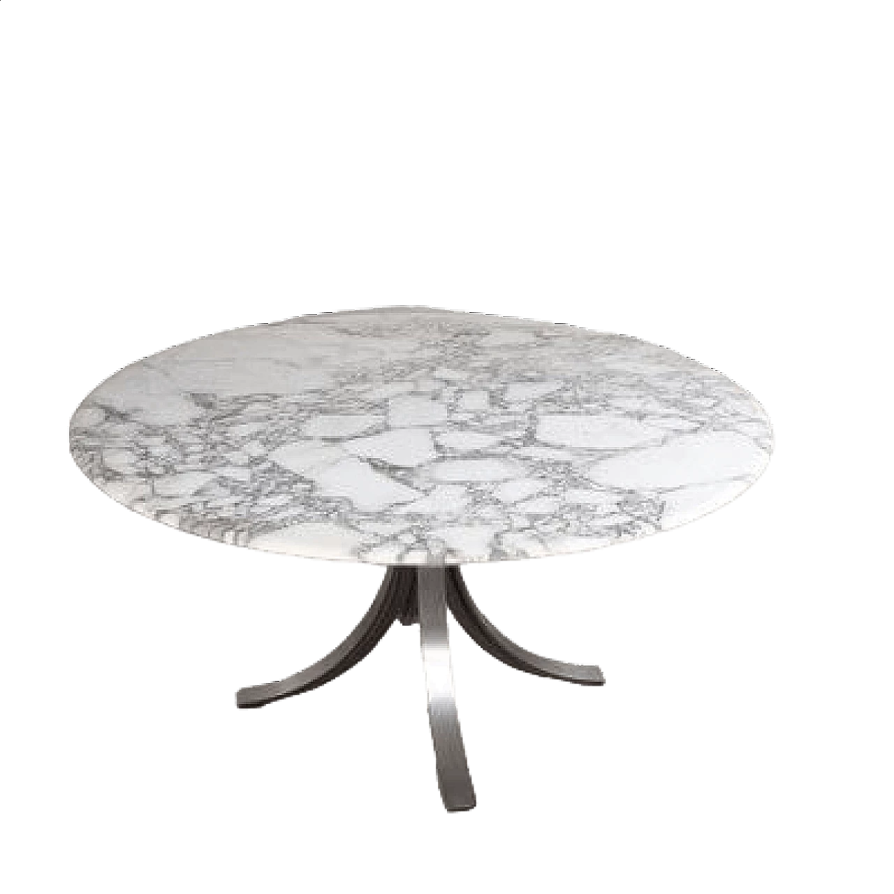 Tavolo rotondo T69 con piano in marmo di Carrara arabescato di Osvaldo Borsani & Eugenio Gerli per Tecno, anni '60 11