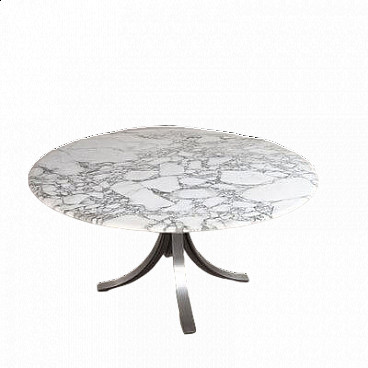 Round T69 table with arabesque Carrara marble top by Osvaldo Borsani & Eugenio Gerli for Tecno, 1960s
