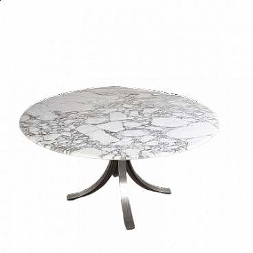 Tavolo rotondo T69 con piano in marmo di Carrara arabescato di Osvaldo Borsani & Eugenio Gerli per Tecno, anni '60
