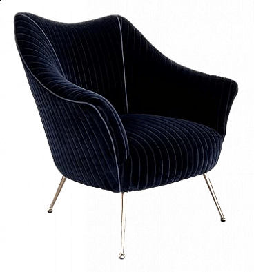 Brass and blue velvet armchair, 1970s