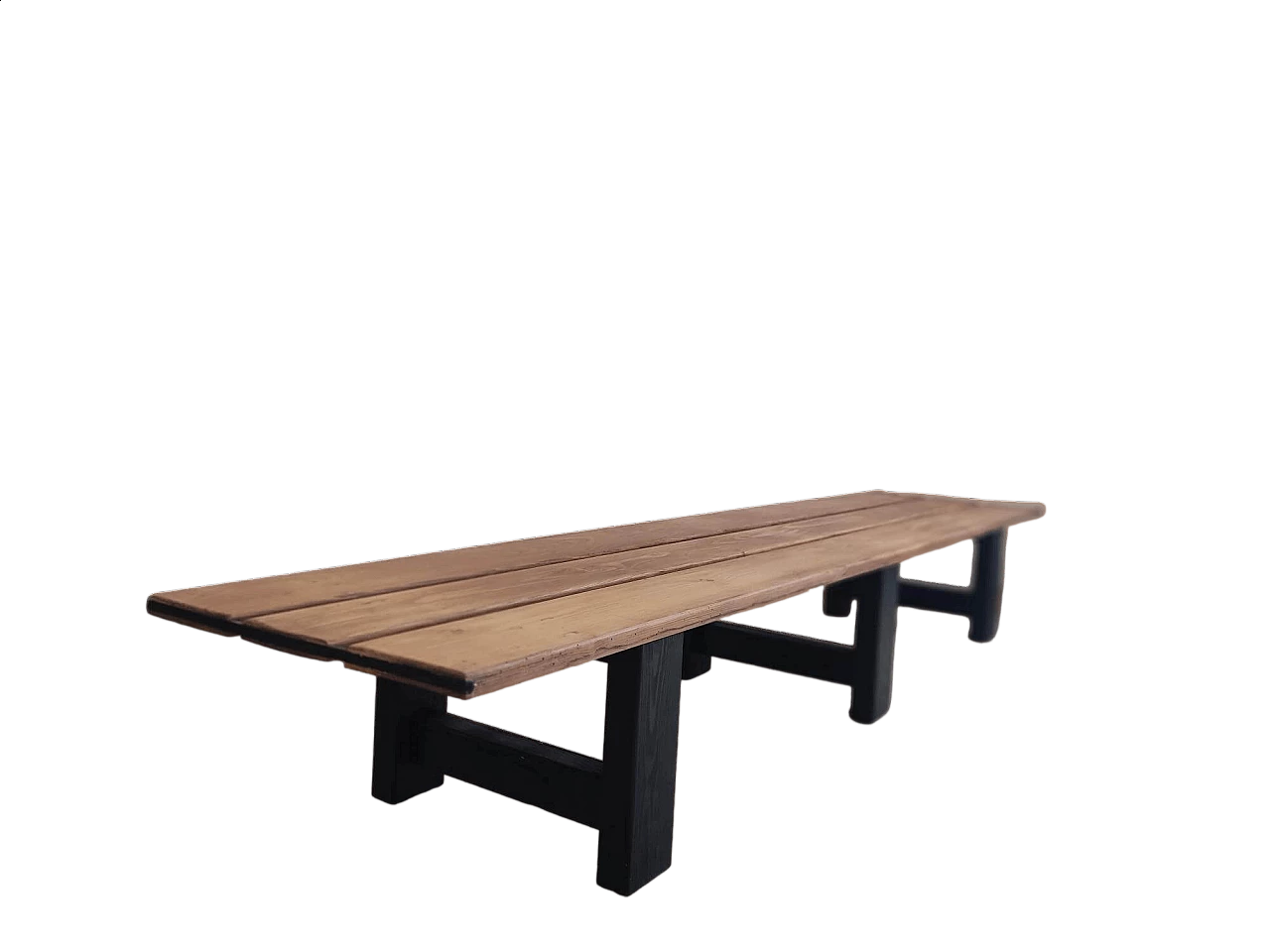 Panca francese in pino su gambe in legno nero, anni '50 14