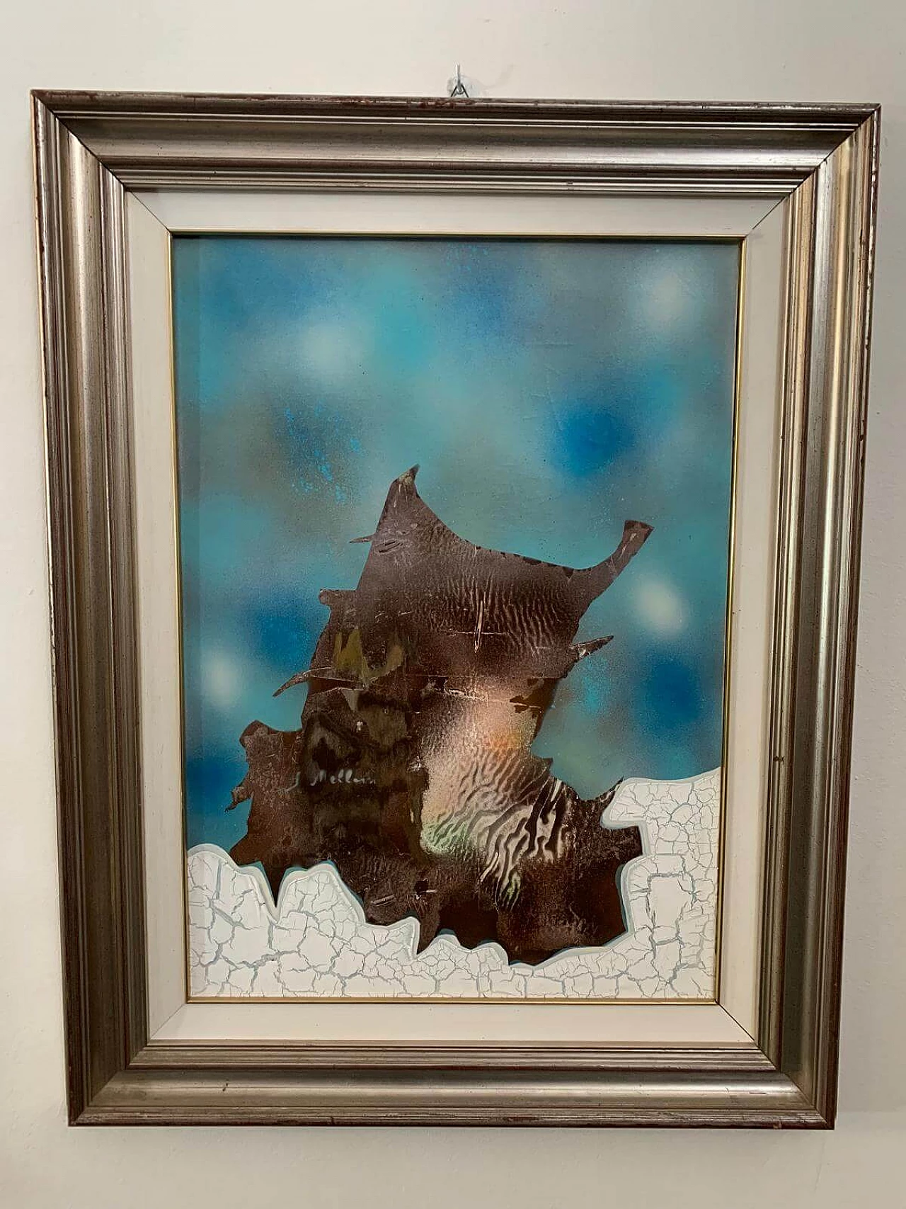 Sergio Melloni, abstract composition, mixed media painting on canvas, 1981 1