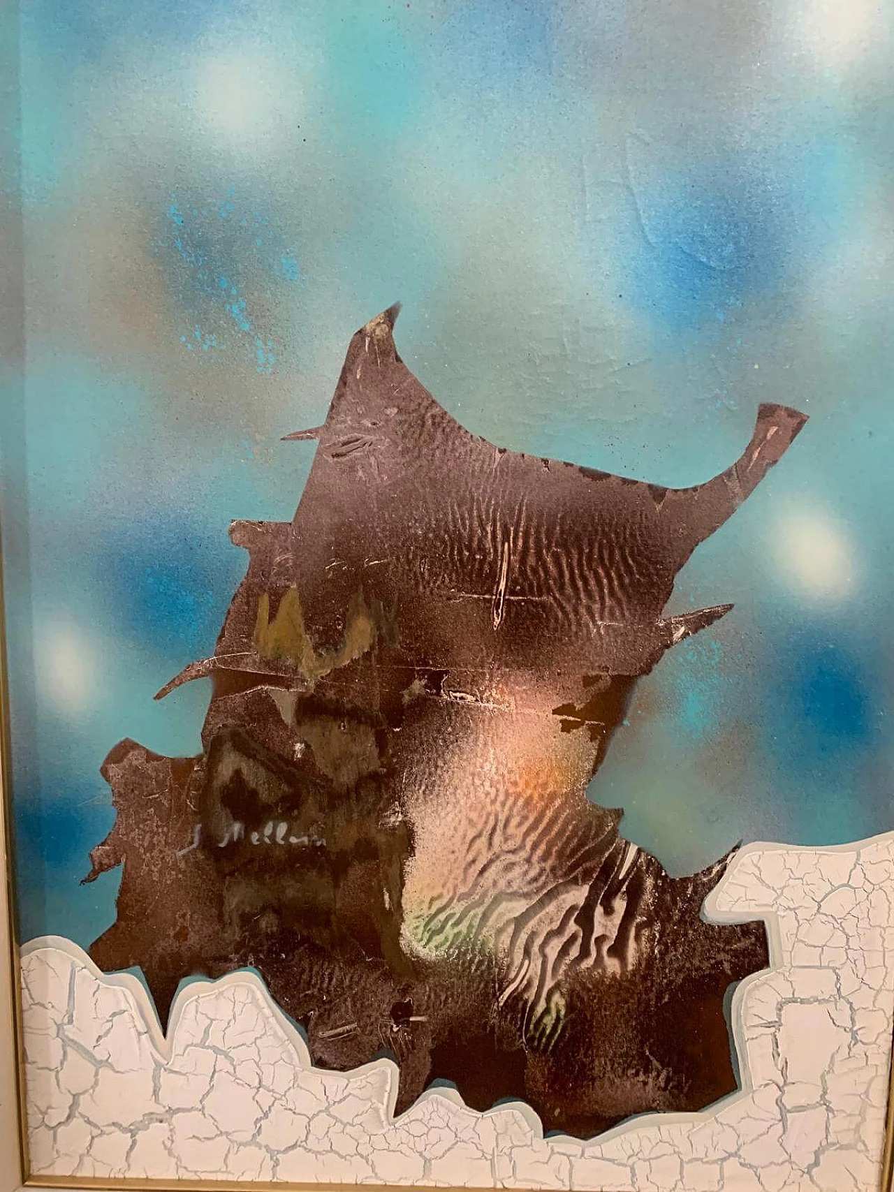 Sergio Melloni, abstract composition, mixed media painting on canvas, 1981 2