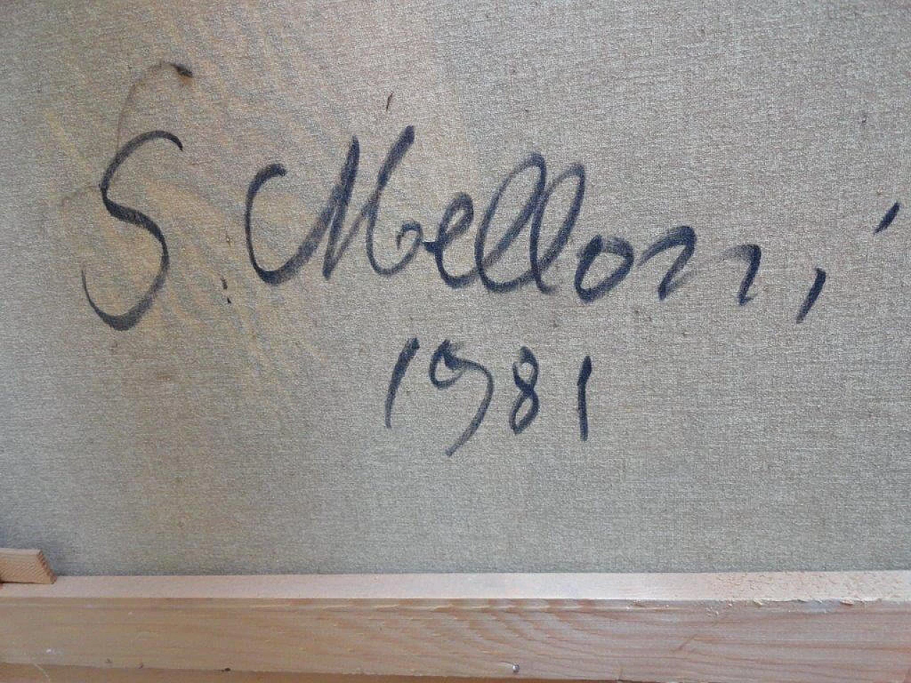 Sergio Melloni, abstract composition, mixed media painting on canvas, 1981 4