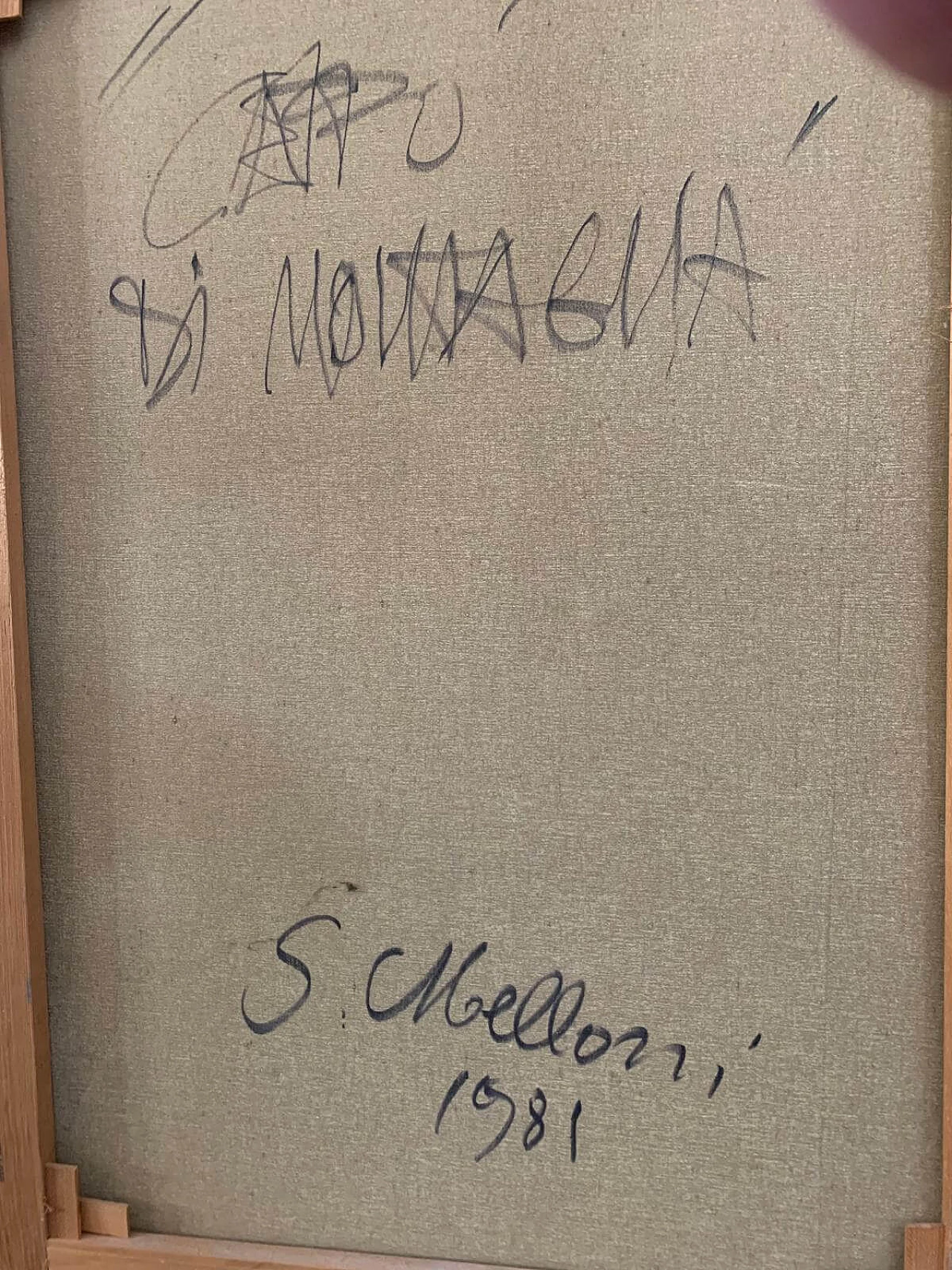 Sergio Melloni, abstract composition, mixed media painting on canvas, 1981 5