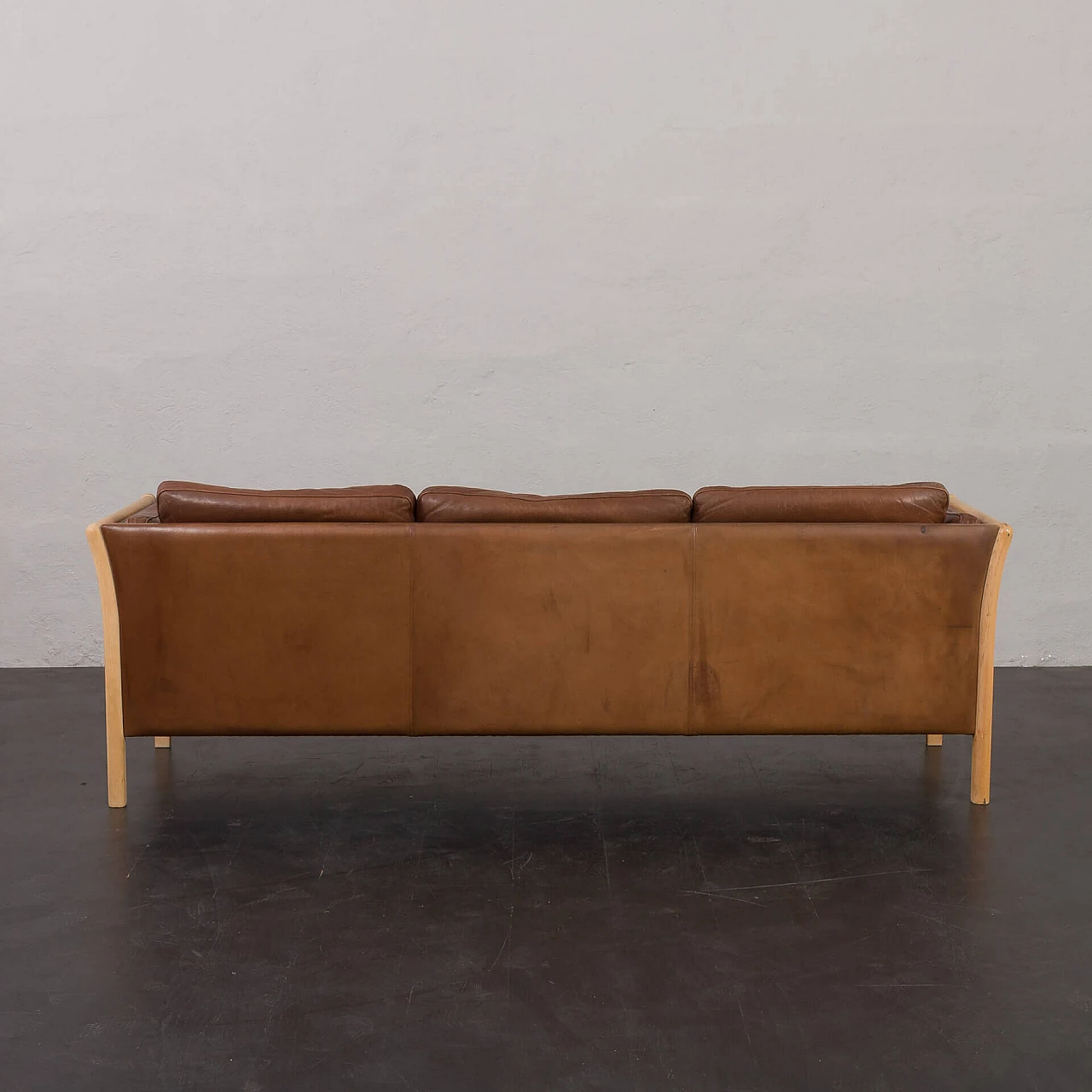 Beech and brown aniline leather sofa by Mogens Hansen, 1970s 7
