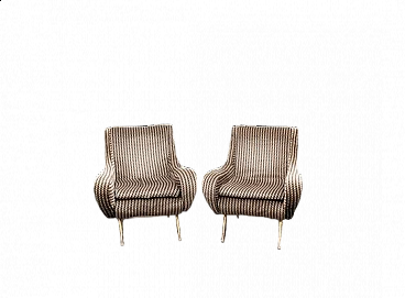 Pair of armchairs in fabric with brass legs, 1960s